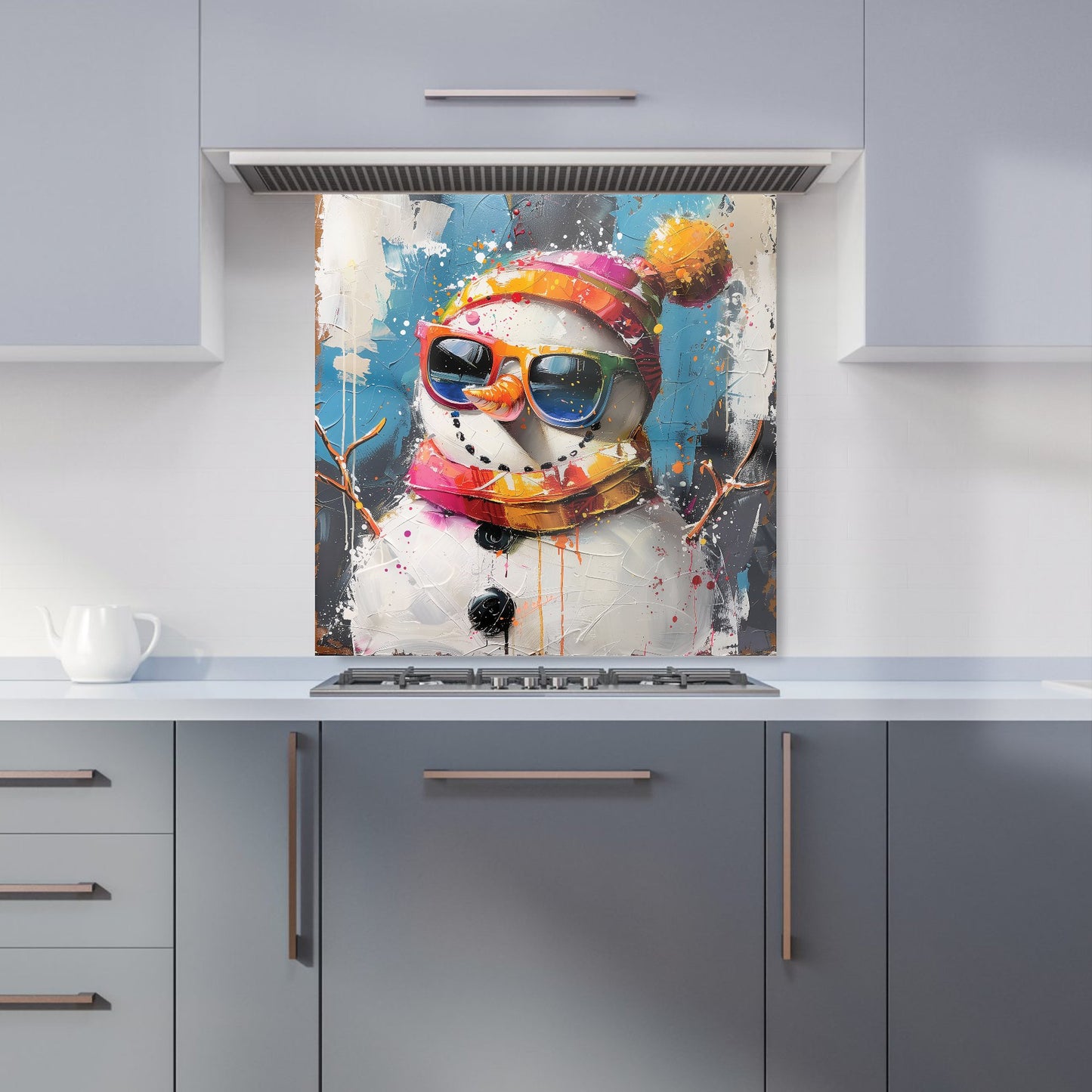 Vibrant Snowman with Style Kitchen Splashback