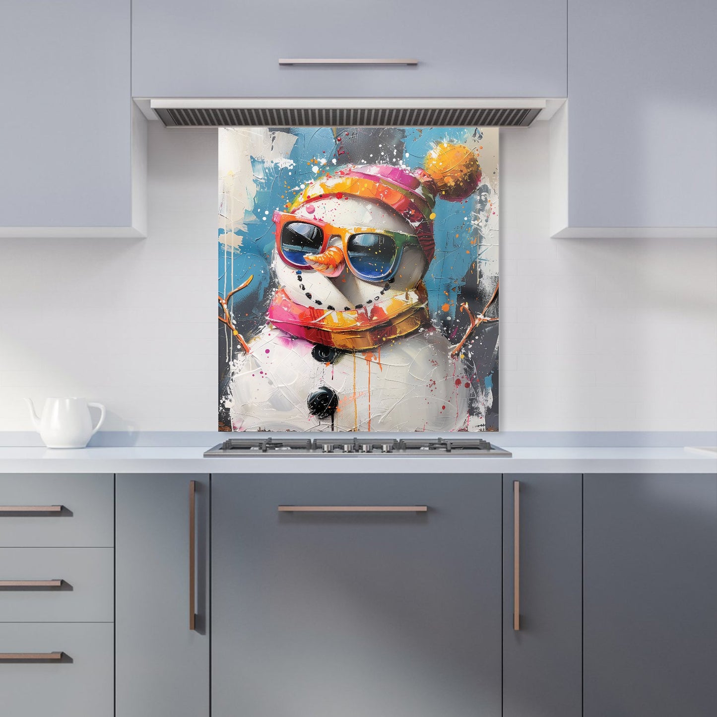 Vibrant Snowman with Style Kitchen Splashback