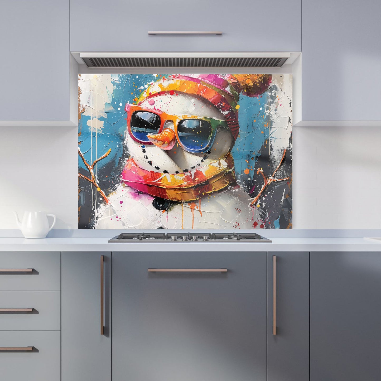 Vibrant Snowman with Style Kitchen Splashback