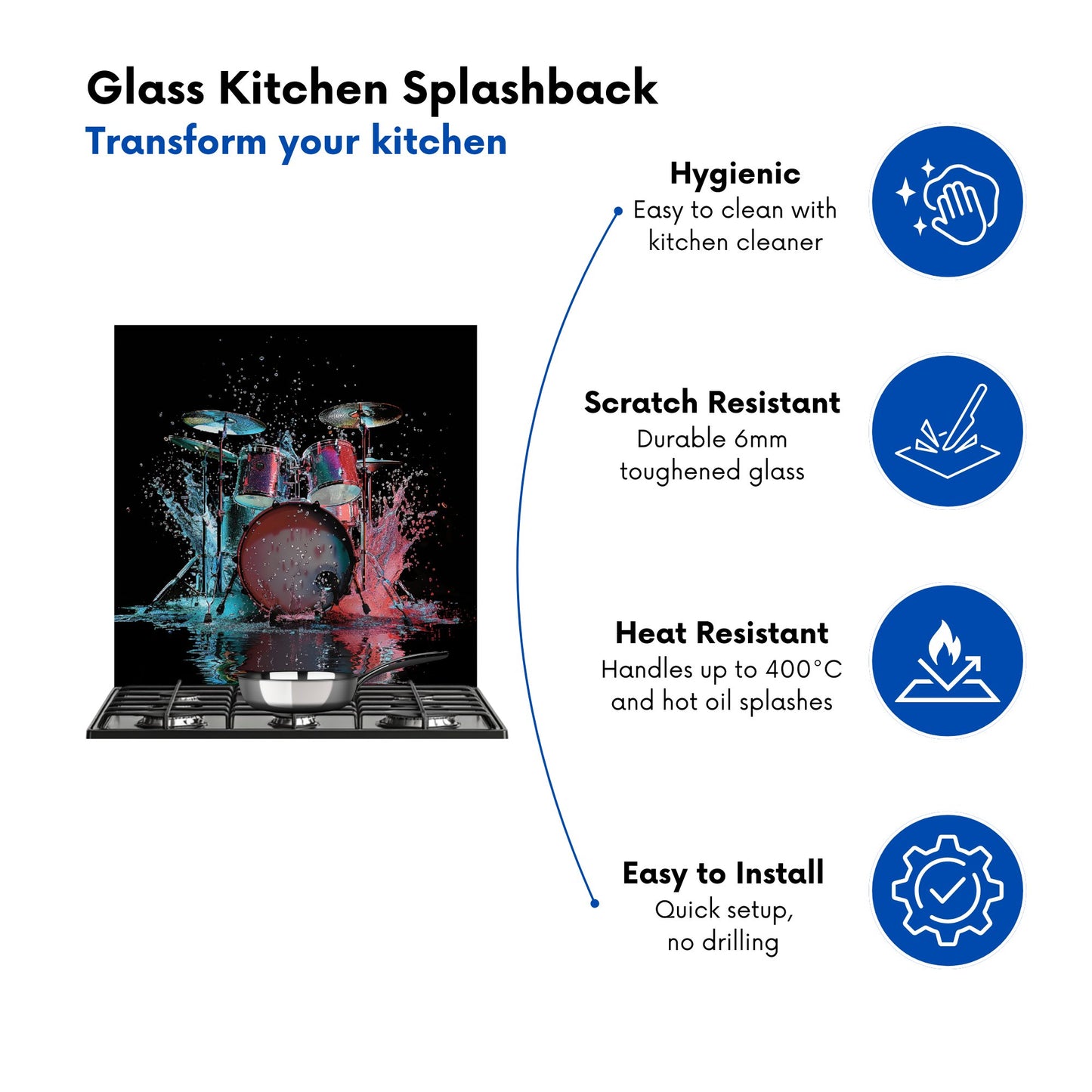 Rhythm in Splashing Drums Kitchen Splashback