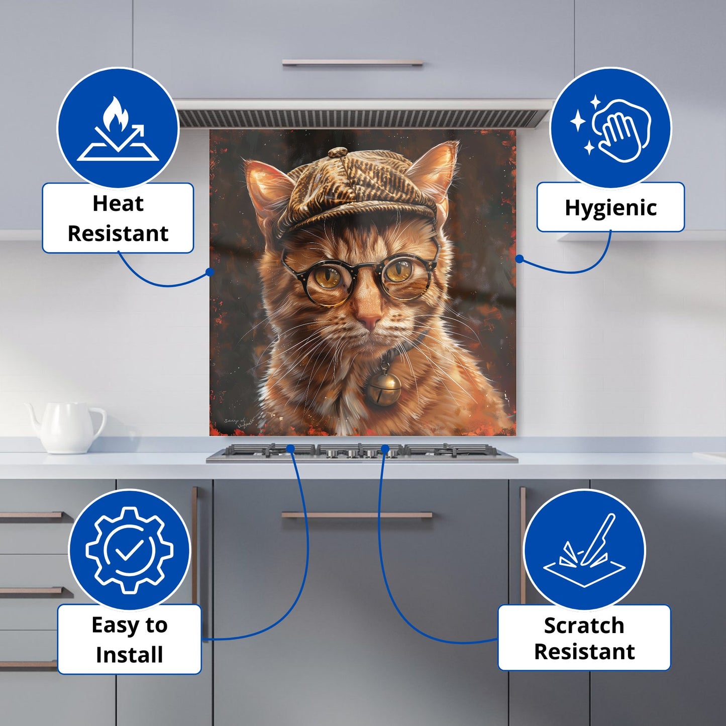 Dapper Ginger Cat with Cap Kitchen Splashback