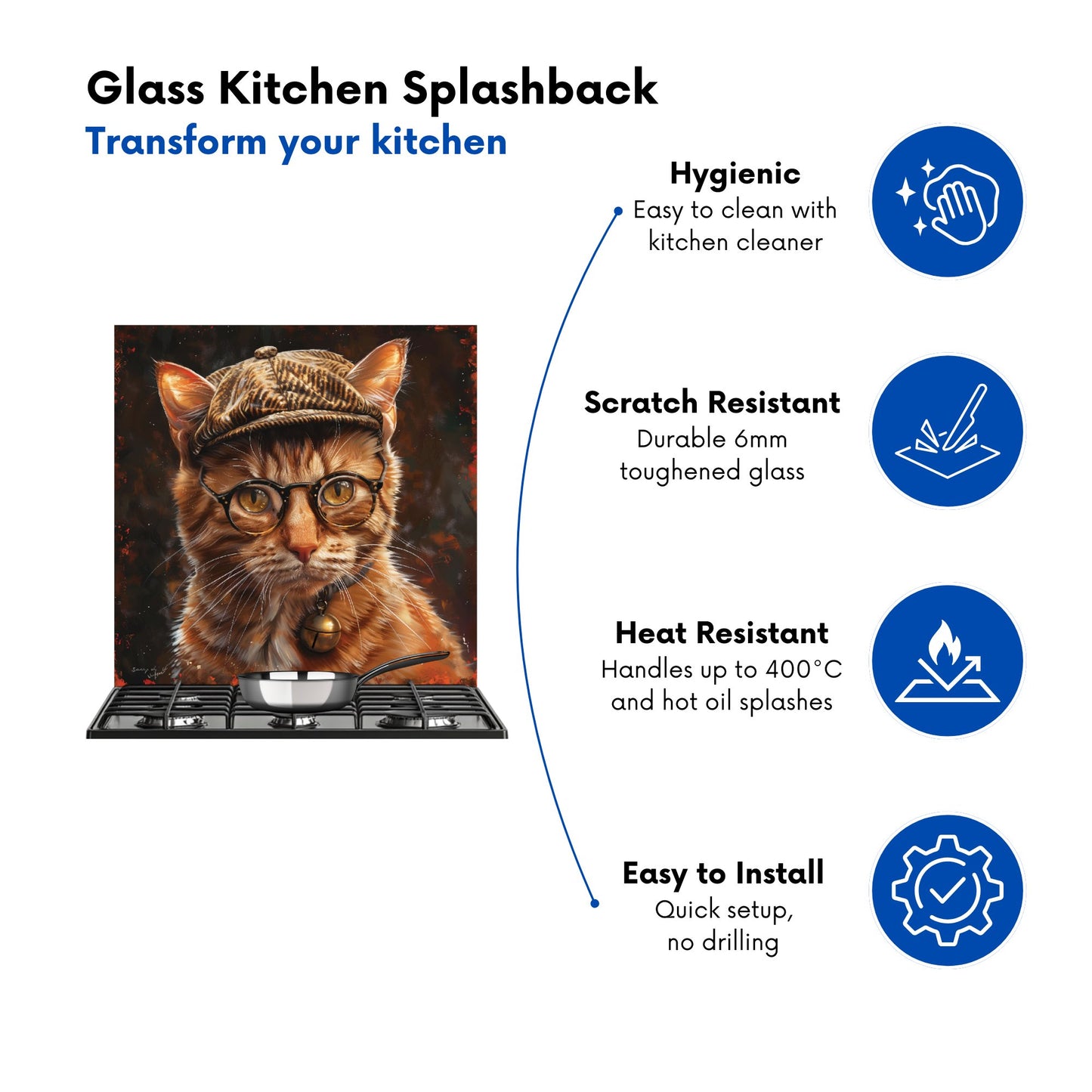 Dapper Ginger Cat with Cap Kitchen Splashback