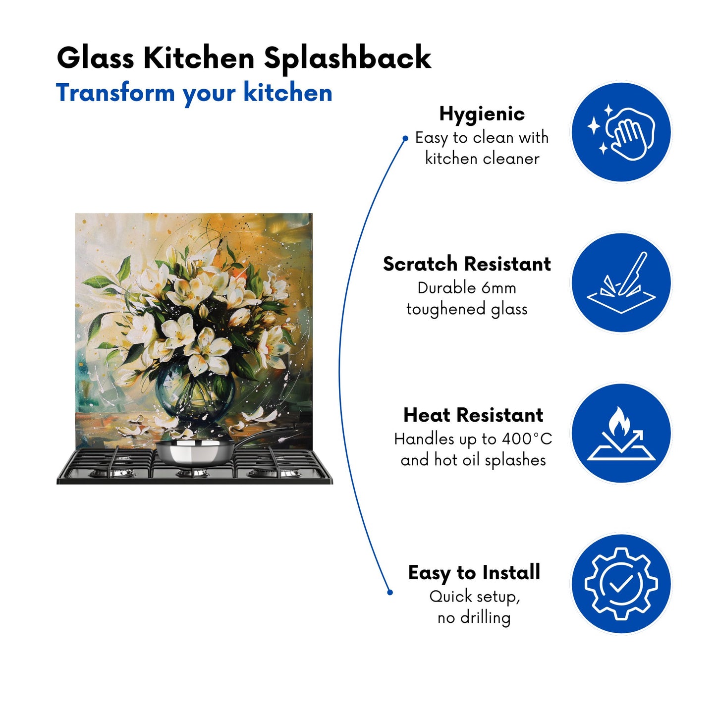 Elegant Jasmine Bloom Splash Kitchen Splashback