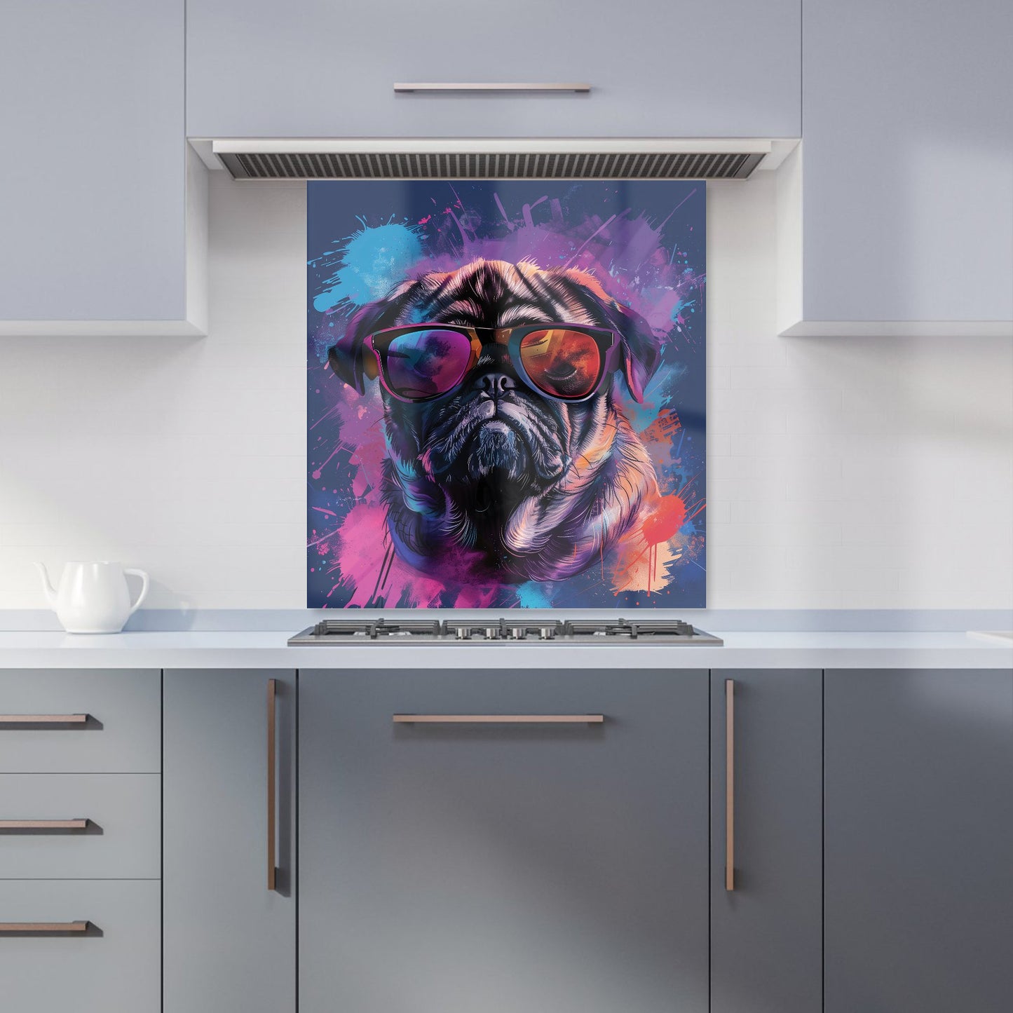 Vibrant Pug in Sunglasses Kitchen Splashback