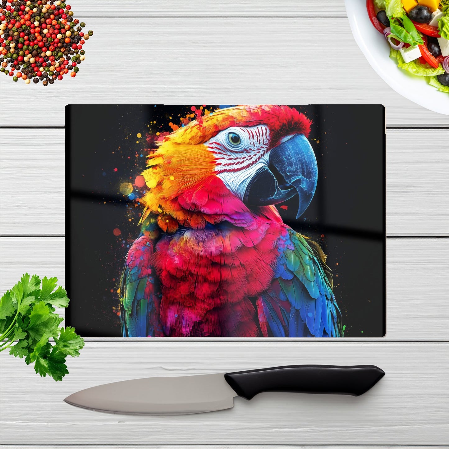 Vivid Parrot In A Splash Of Colour Chopping Board