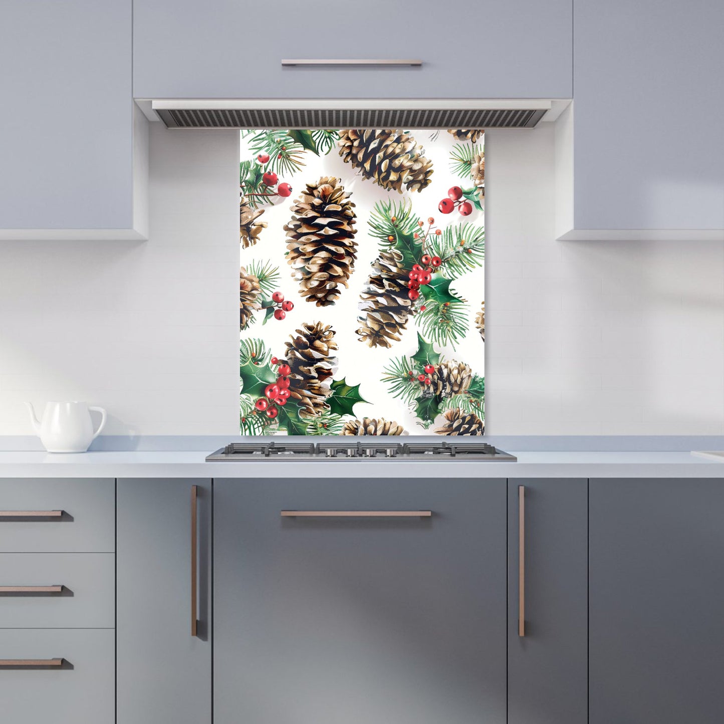 Festive Pine Cones and Holly Kitchen Splashback