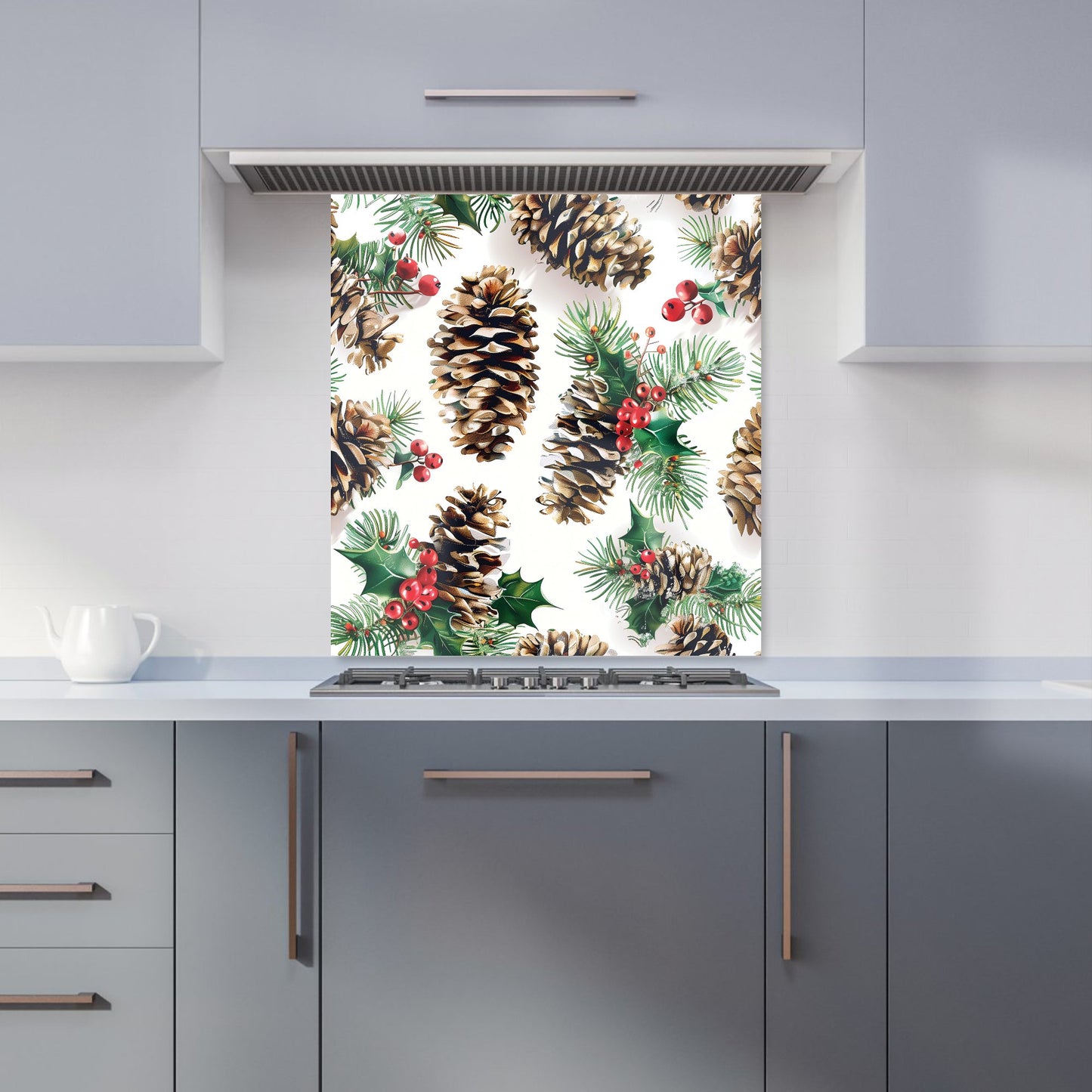 Festive Pine Cones and Holly Kitchen Splashback