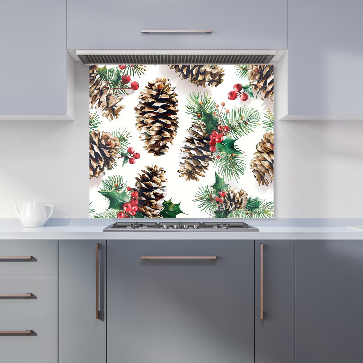 Festive Pine Cones and Holly Kitchen Splashback