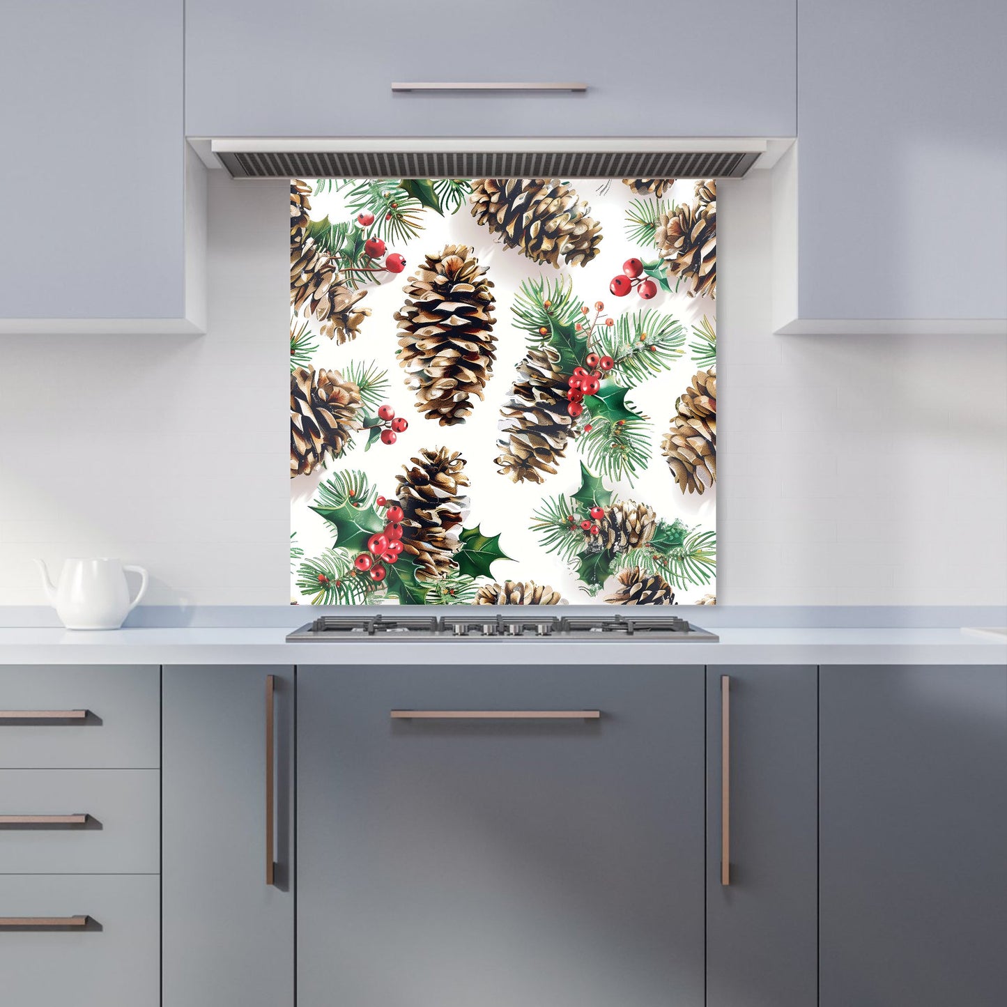 Festive Pine Cones and Holly Kitchen Splashback