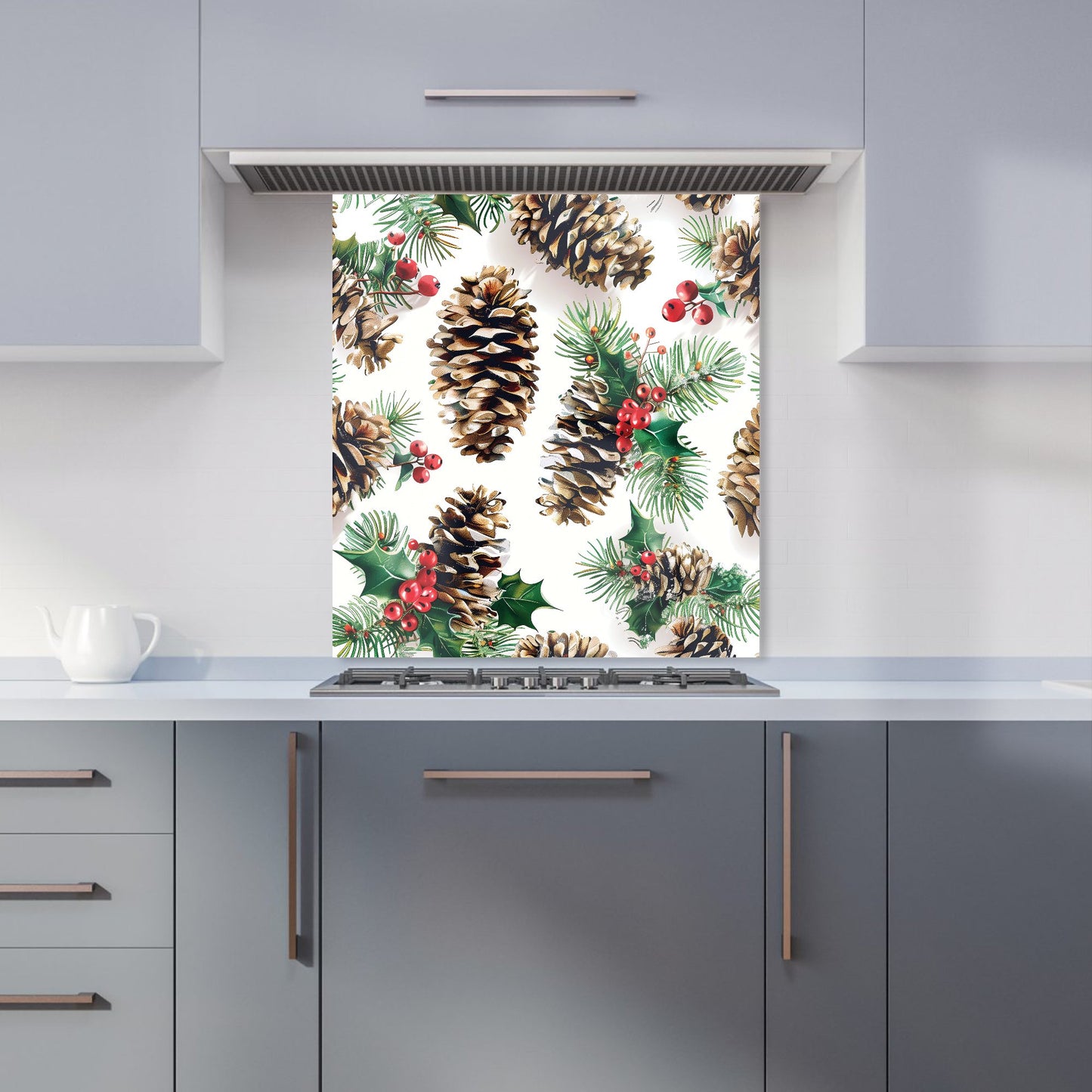 Festive Pine Cones and Holly Kitchen Splashback