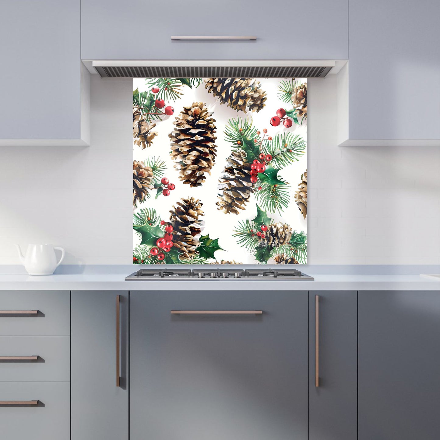Festive Pine Cones and Holly Kitchen Splashback