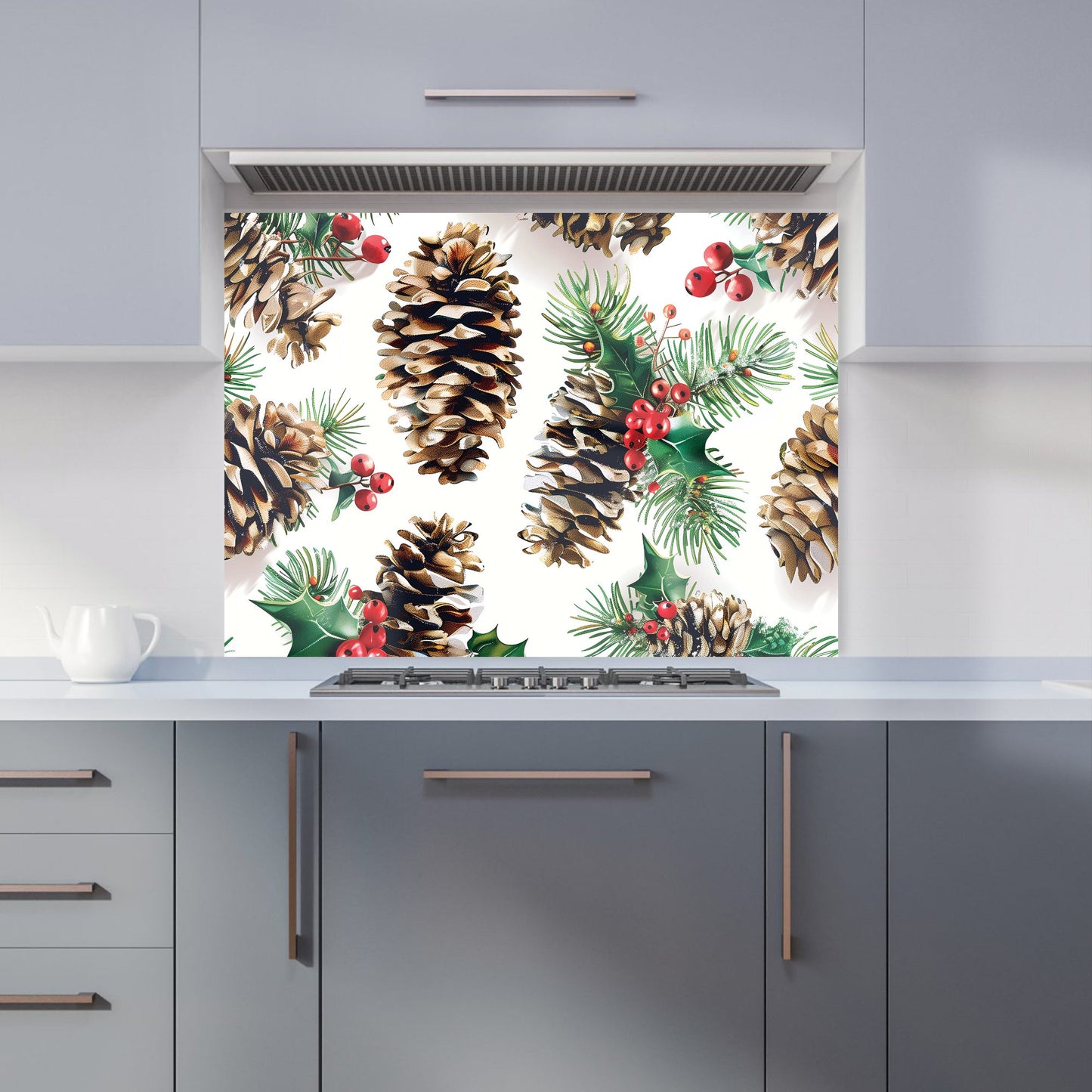 Festive Pine Cones and Holly Kitchen Splashback