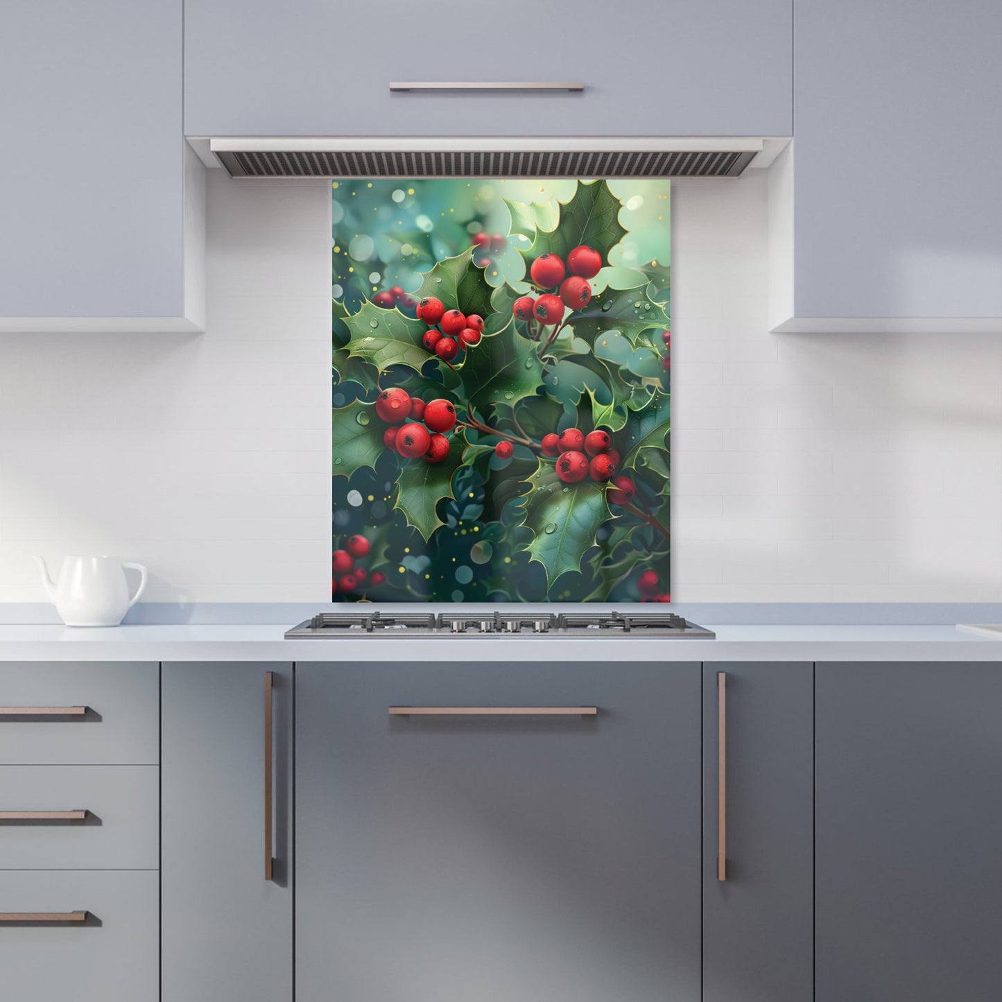 Festive Holly with Dew-Kissed Berries Kitchen Splashback