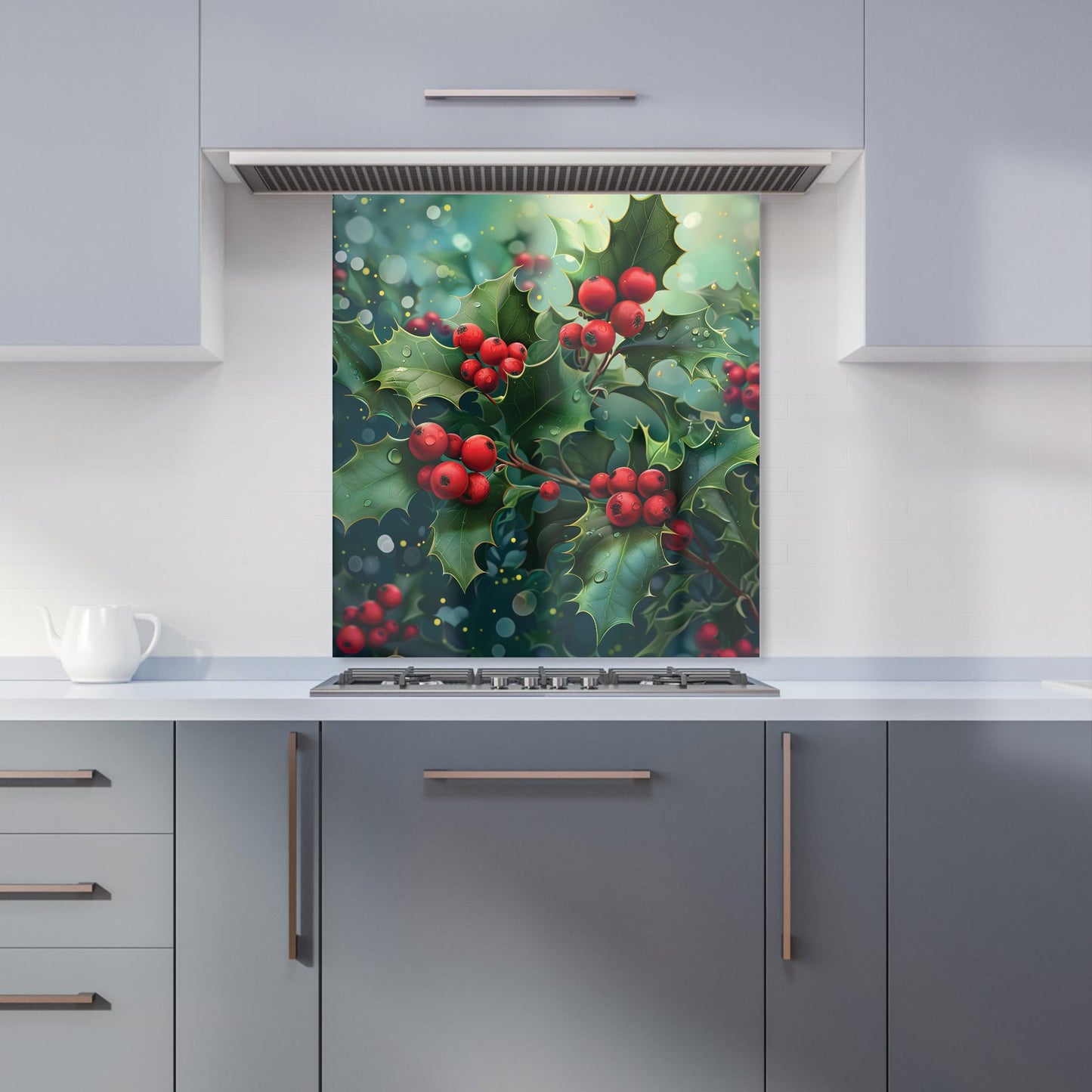 Festive Holly with Dew-Kissed Berries Kitchen Splashback