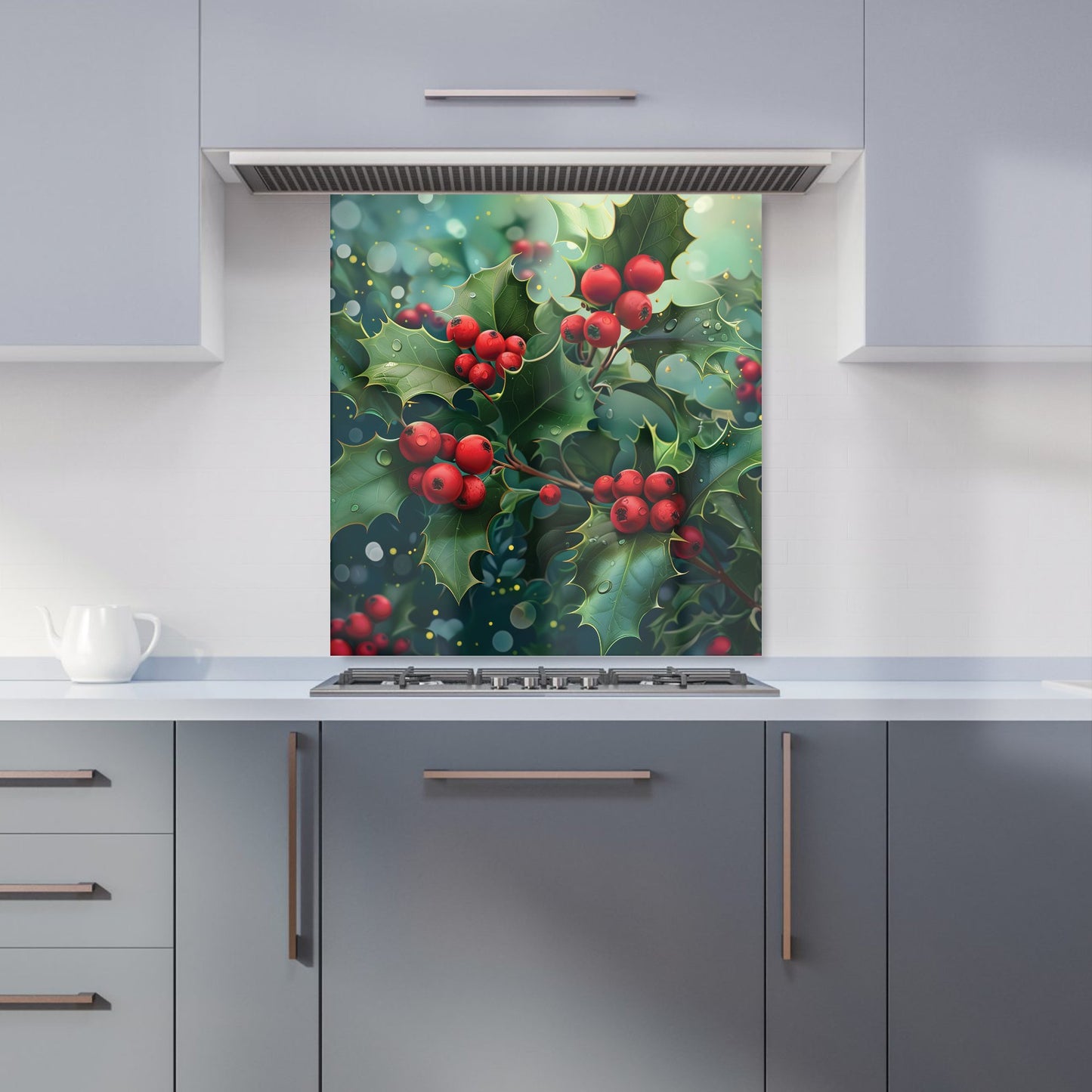 Festive Holly with Dew-Kissed Berries Kitchen Splashback
