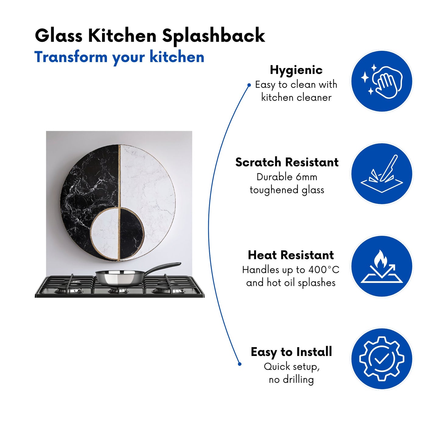 Sleek Yin Yang Marble Design Kitchen Splashback