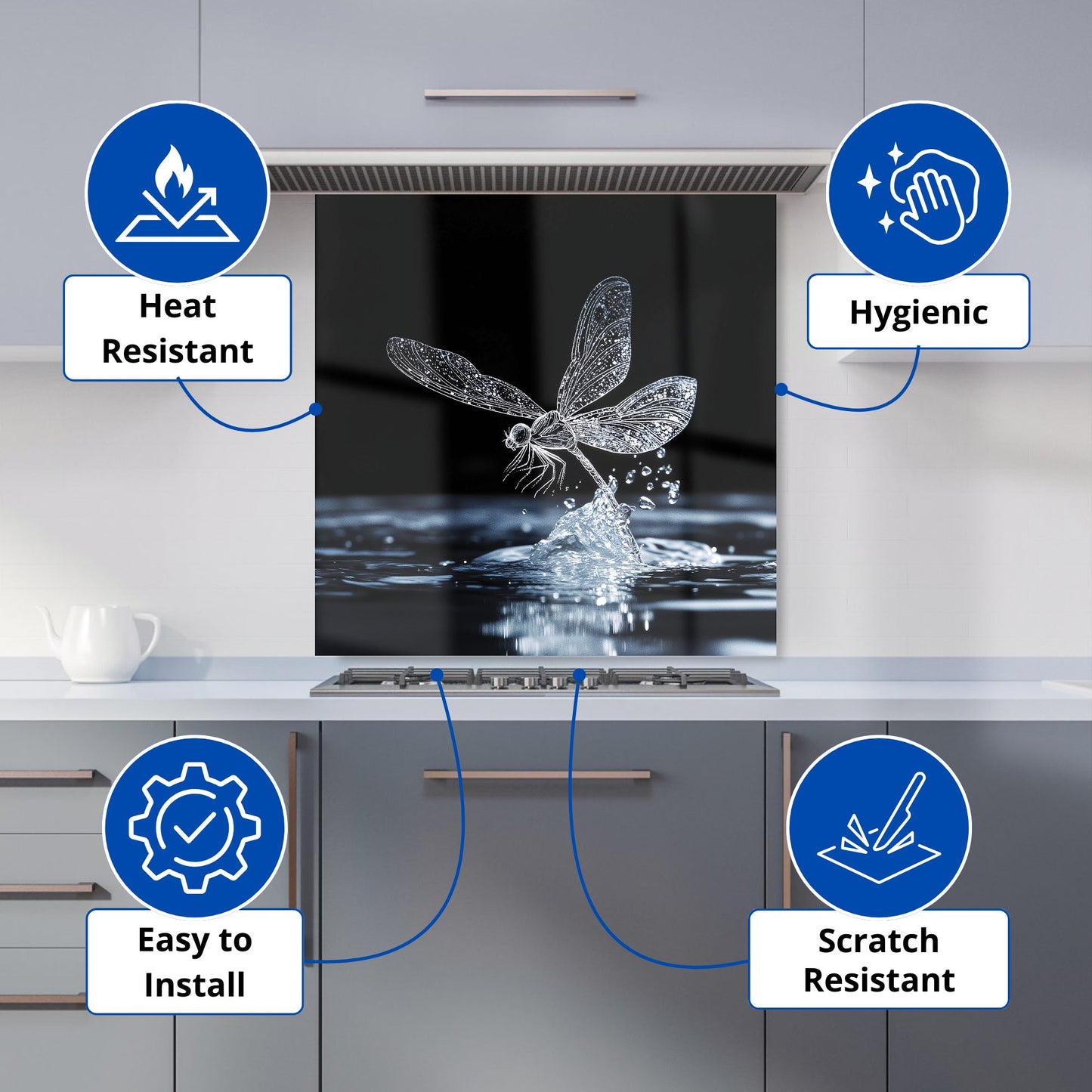 Glistening Dragonfly Lift-Off Kitchen Splashback