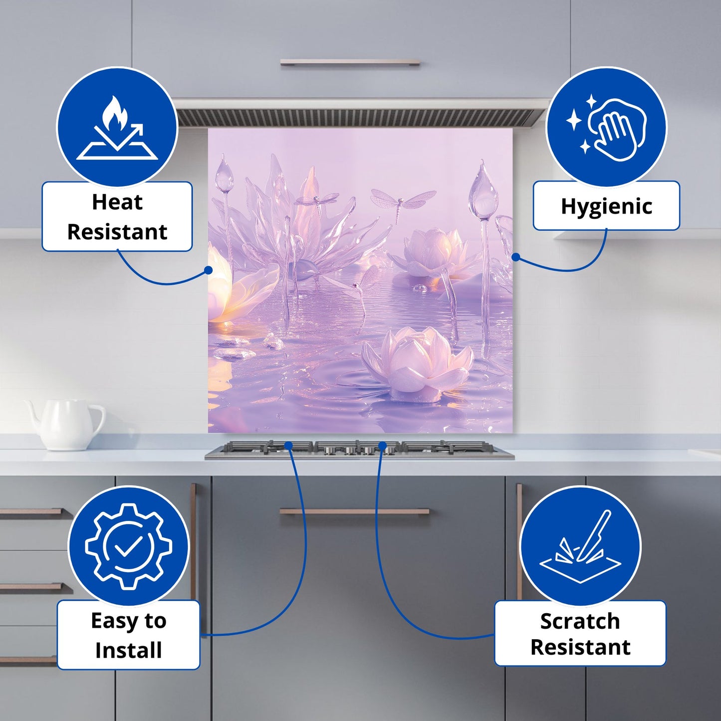 Mystical Waterlilies in Purple Twilight Kitchen Splashback