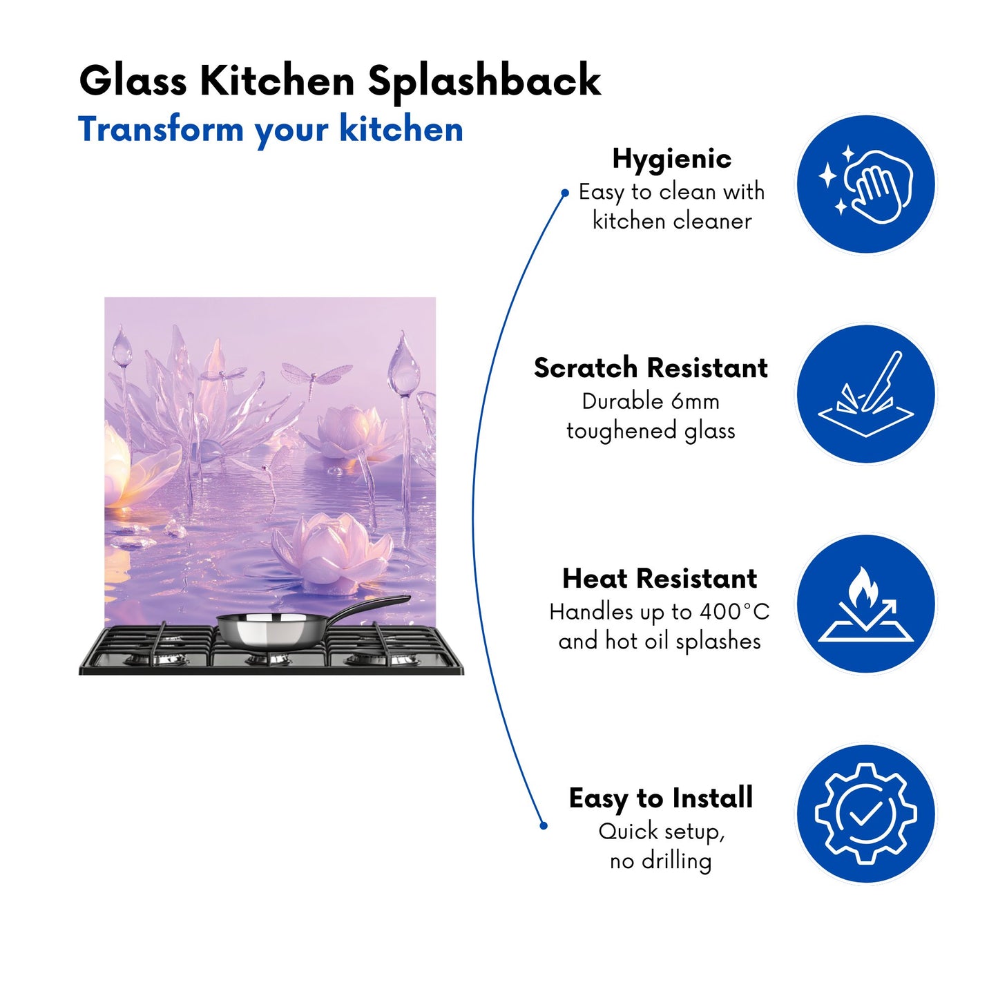 Mystical Waterlilies in Purple Twilight Kitchen Splashback