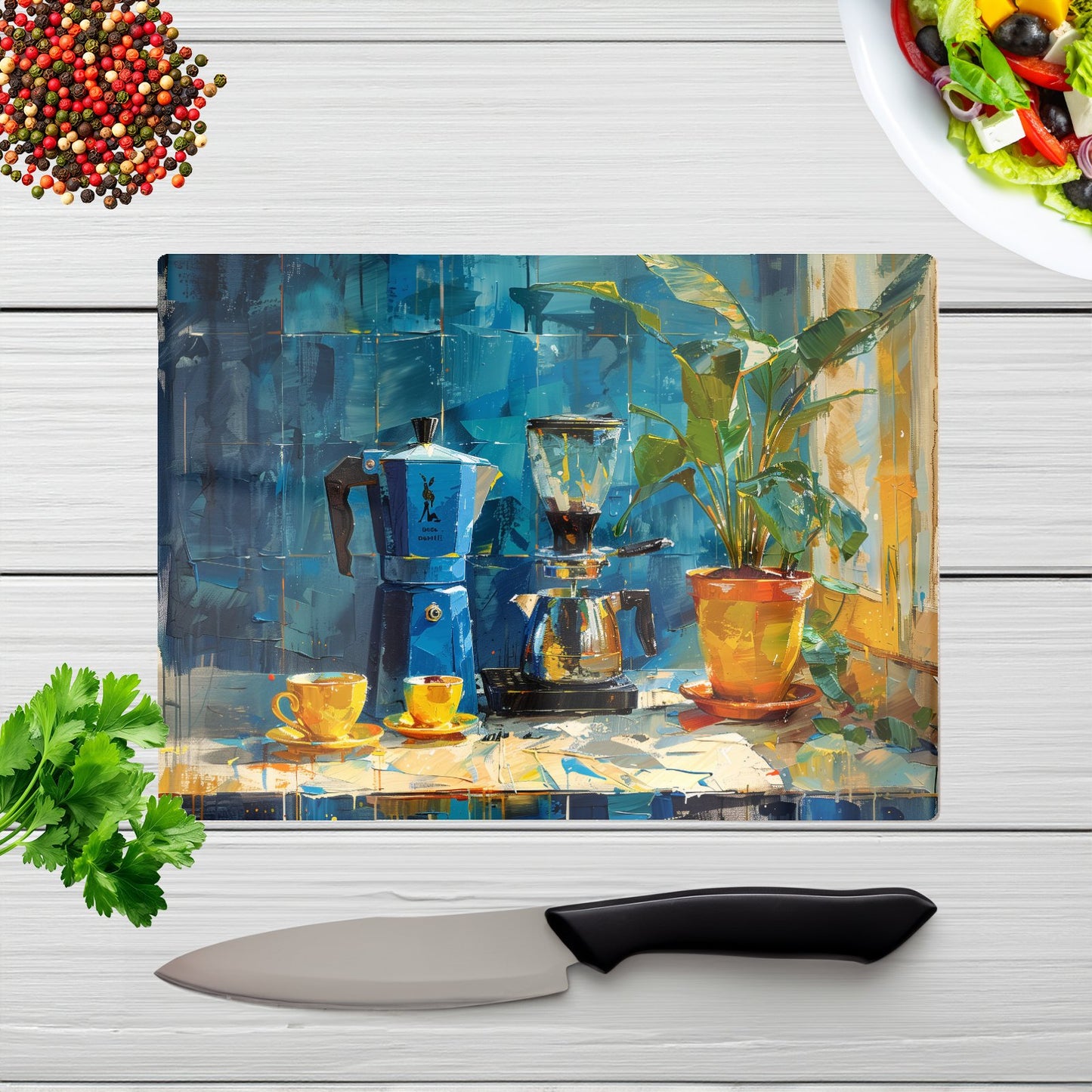 Morning Coffee: A Painterly View Chopping Board