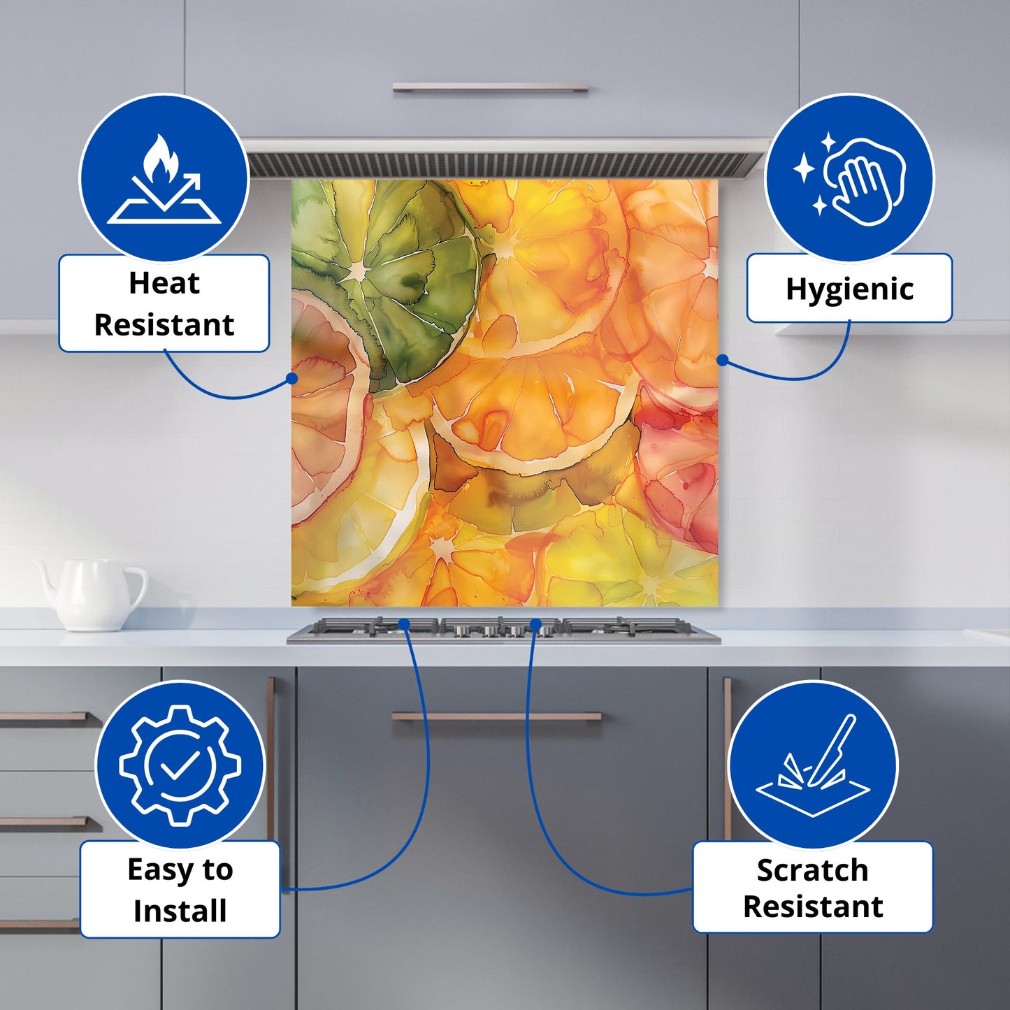Citrus Swirl: Vibrant and Abstract Kitchen Splashback