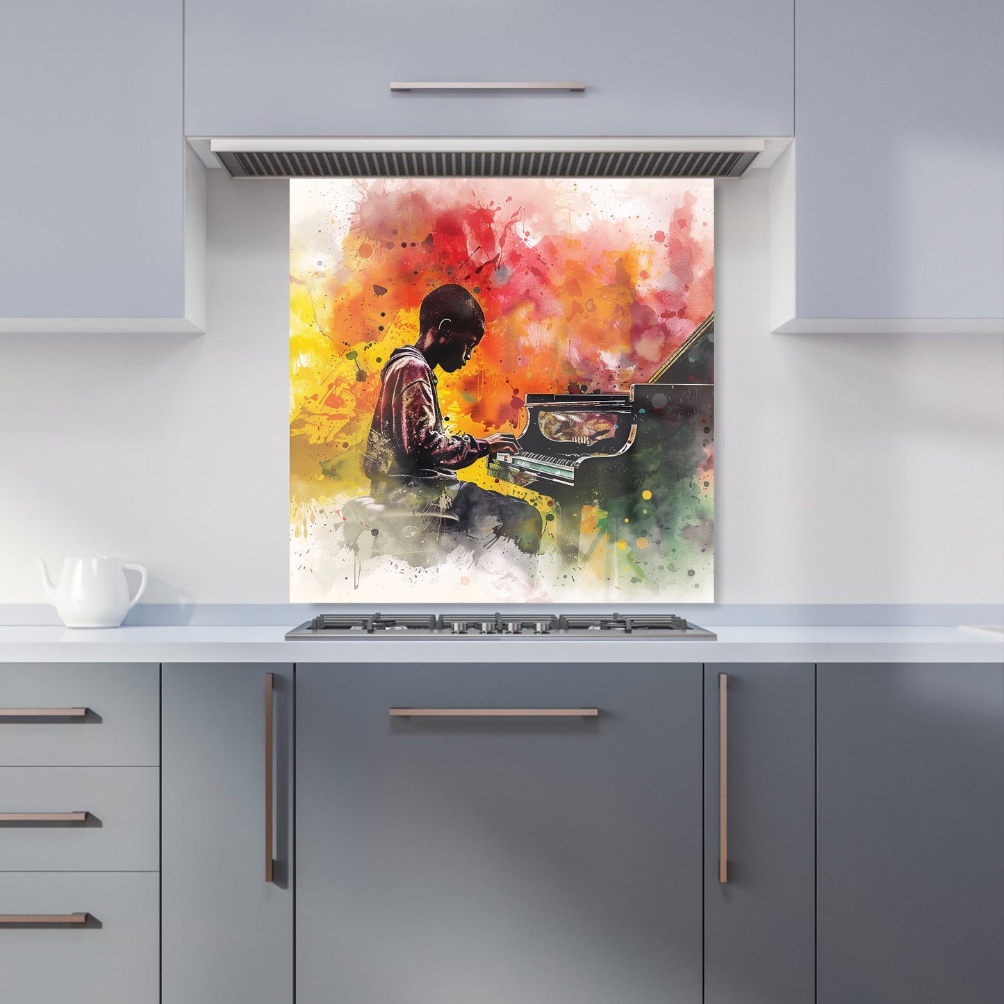 Young Virtuoso in Watercolor Symphony Kitchen Splashback