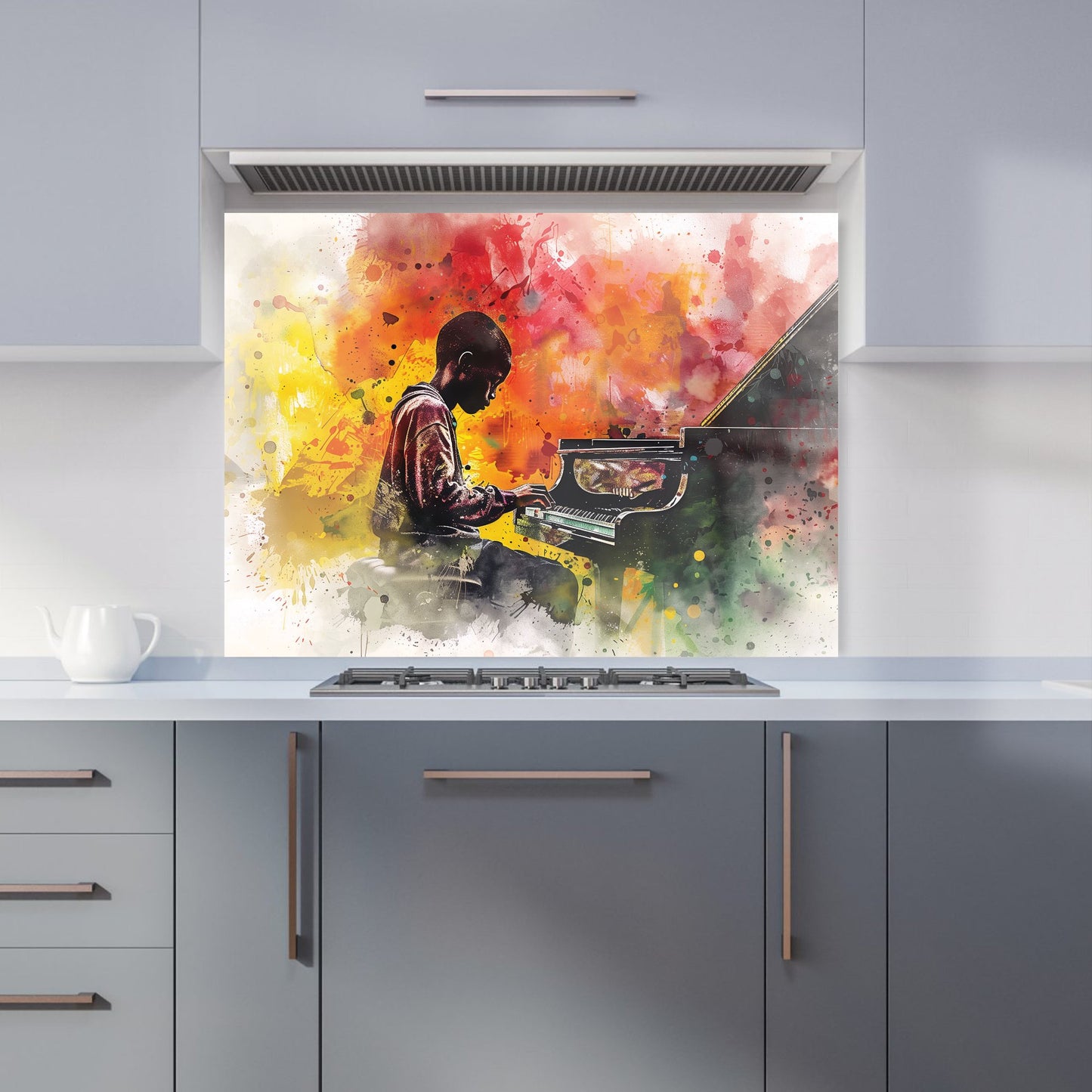 Young Virtuoso in Watercolor Symphony Kitchen Splashback
