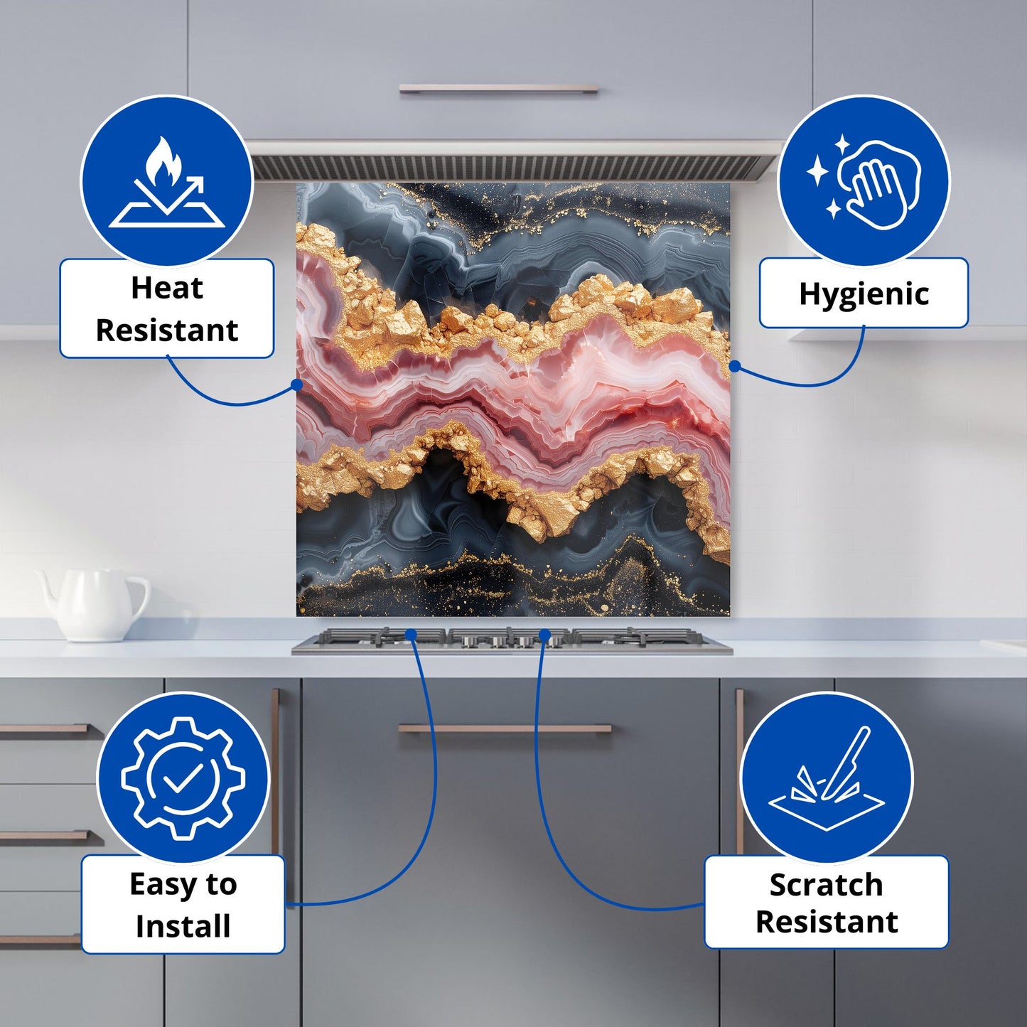 Black And Pink Marble Effect Kitchen Splashback
