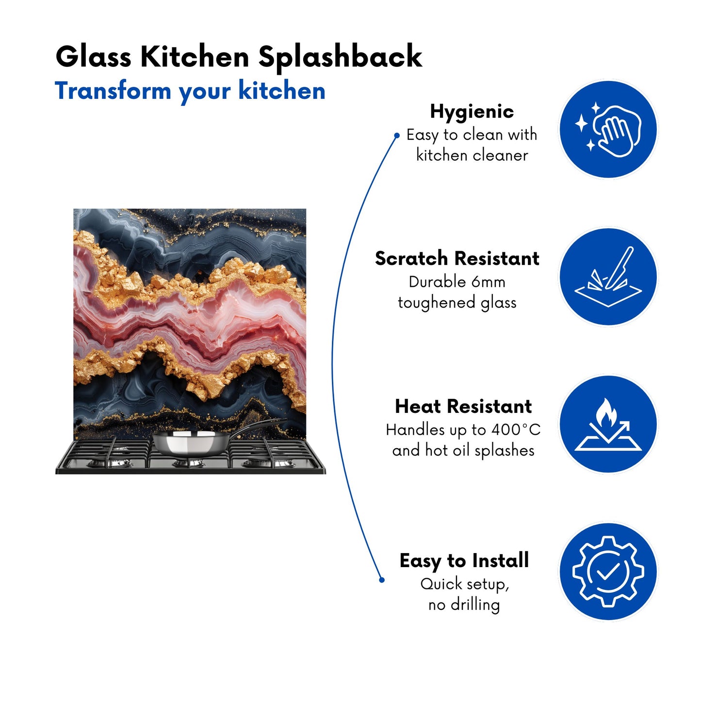 Black And Pink Marble Effect Kitchen Splashback