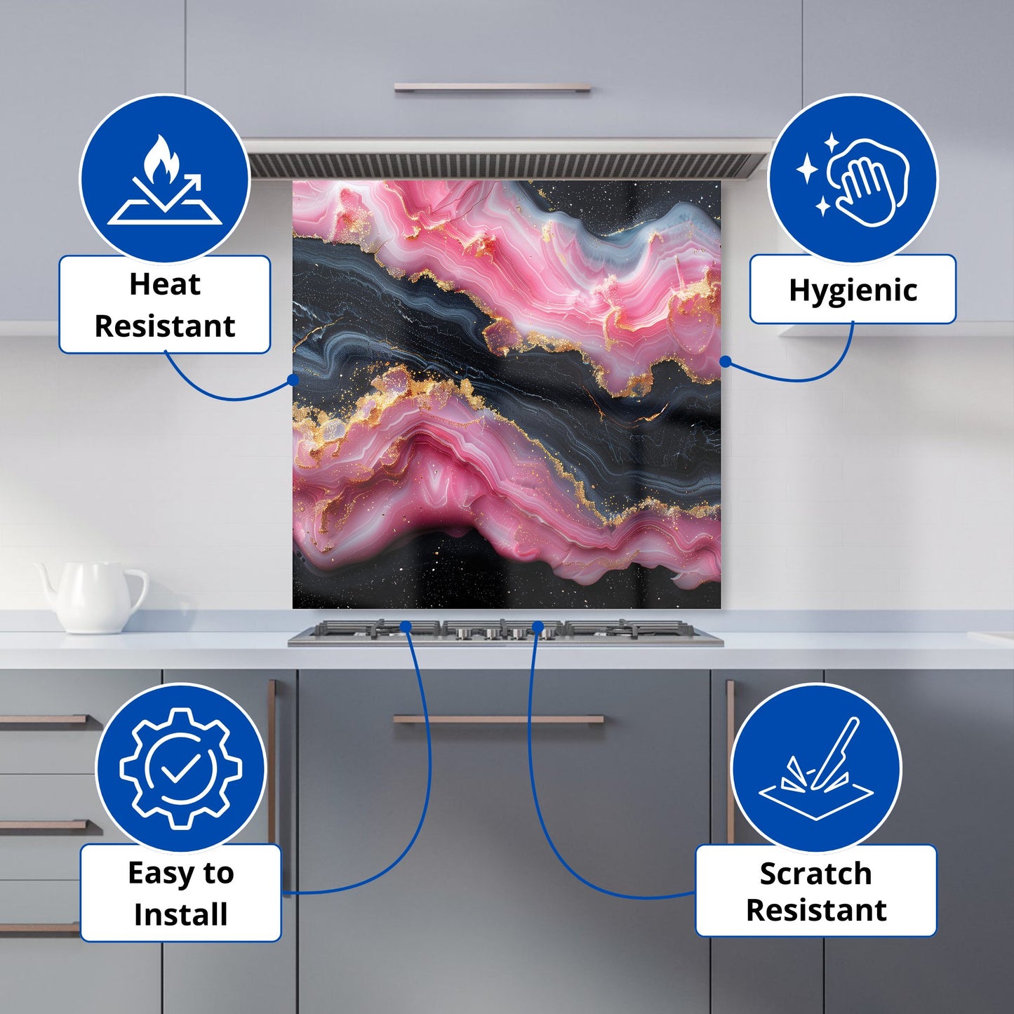 Pink And Black Marble Effect Kitchen Splashback