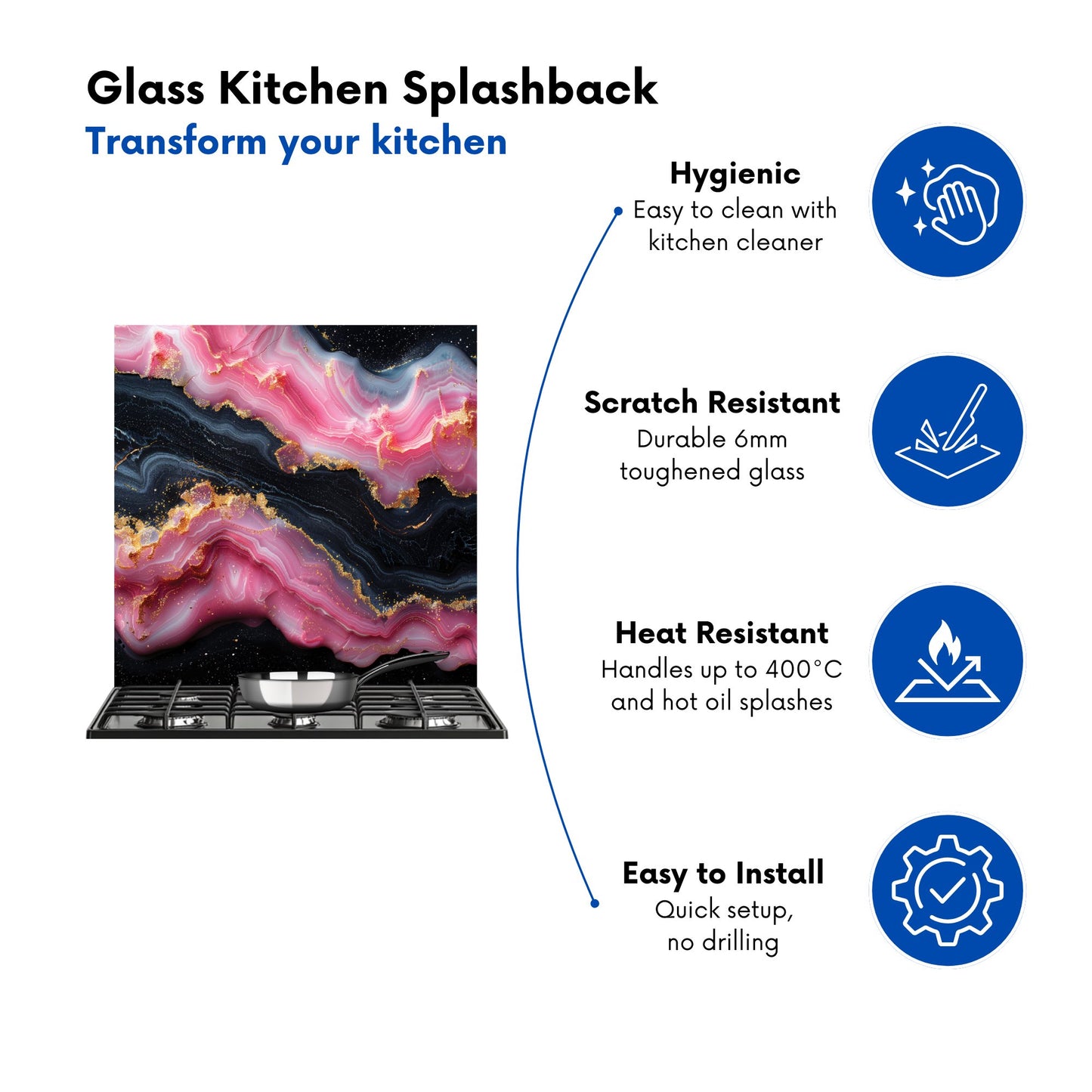 Pink And Black Marble Effect Kitchen Splashback