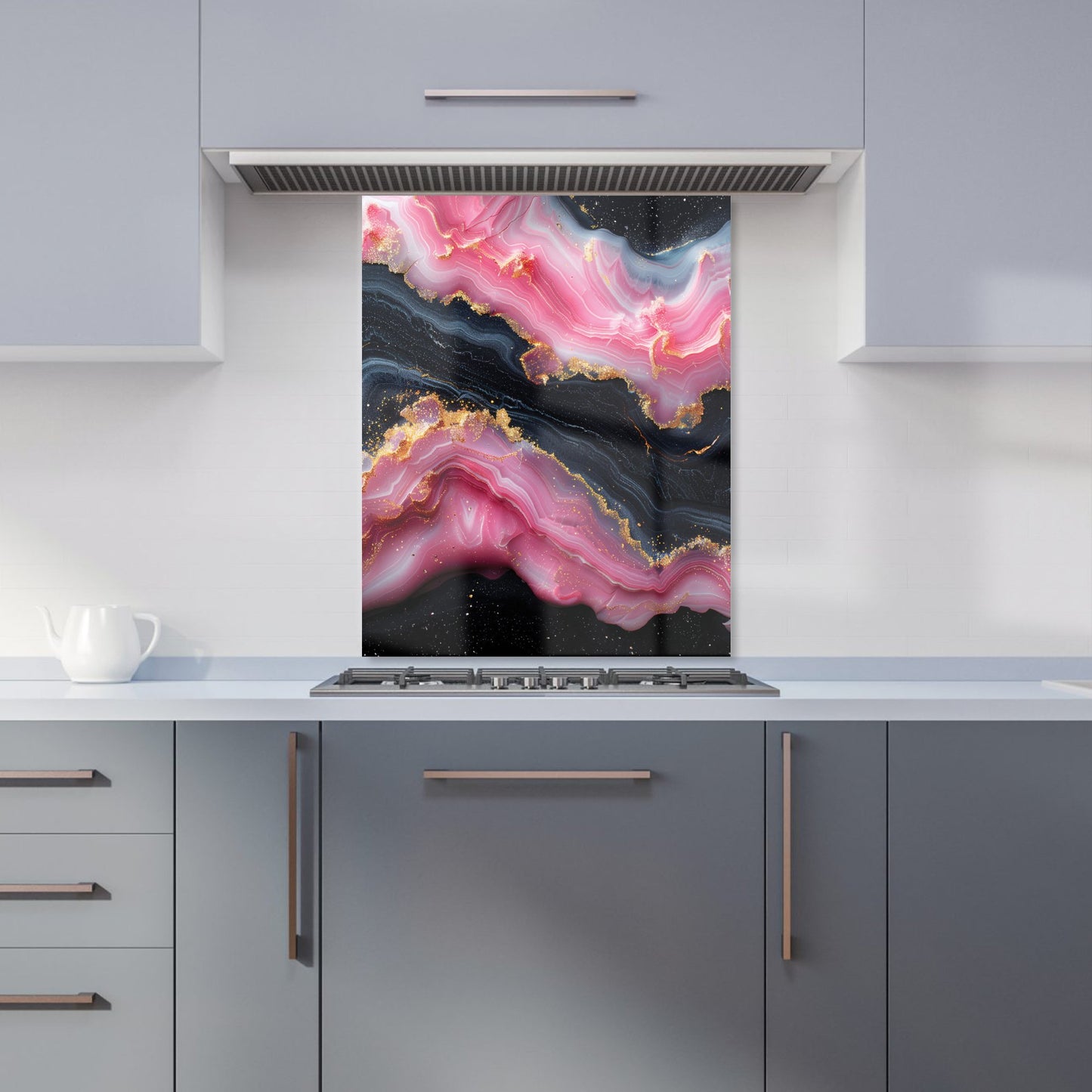 Pink And Black Marble Effect Kitchen Splashback