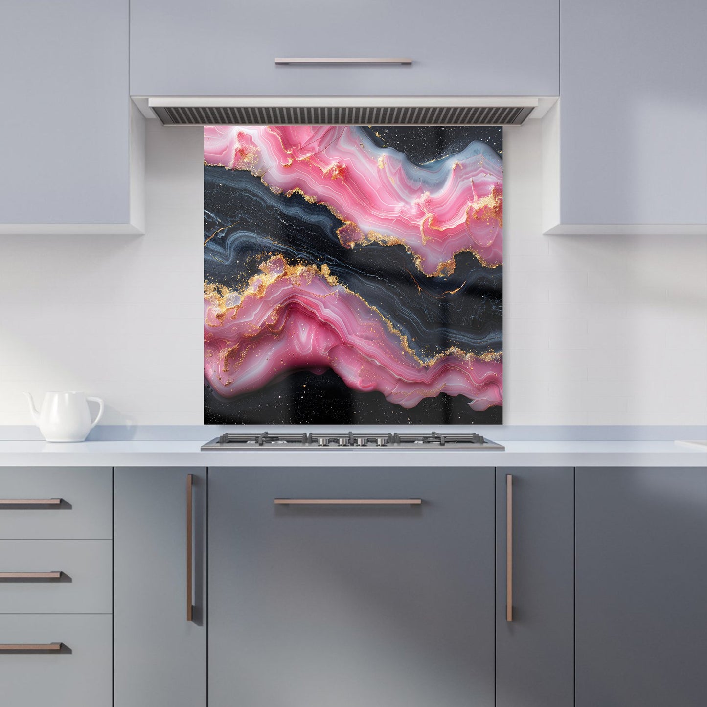 Pink And Black Marble Effect Kitchen Splashback