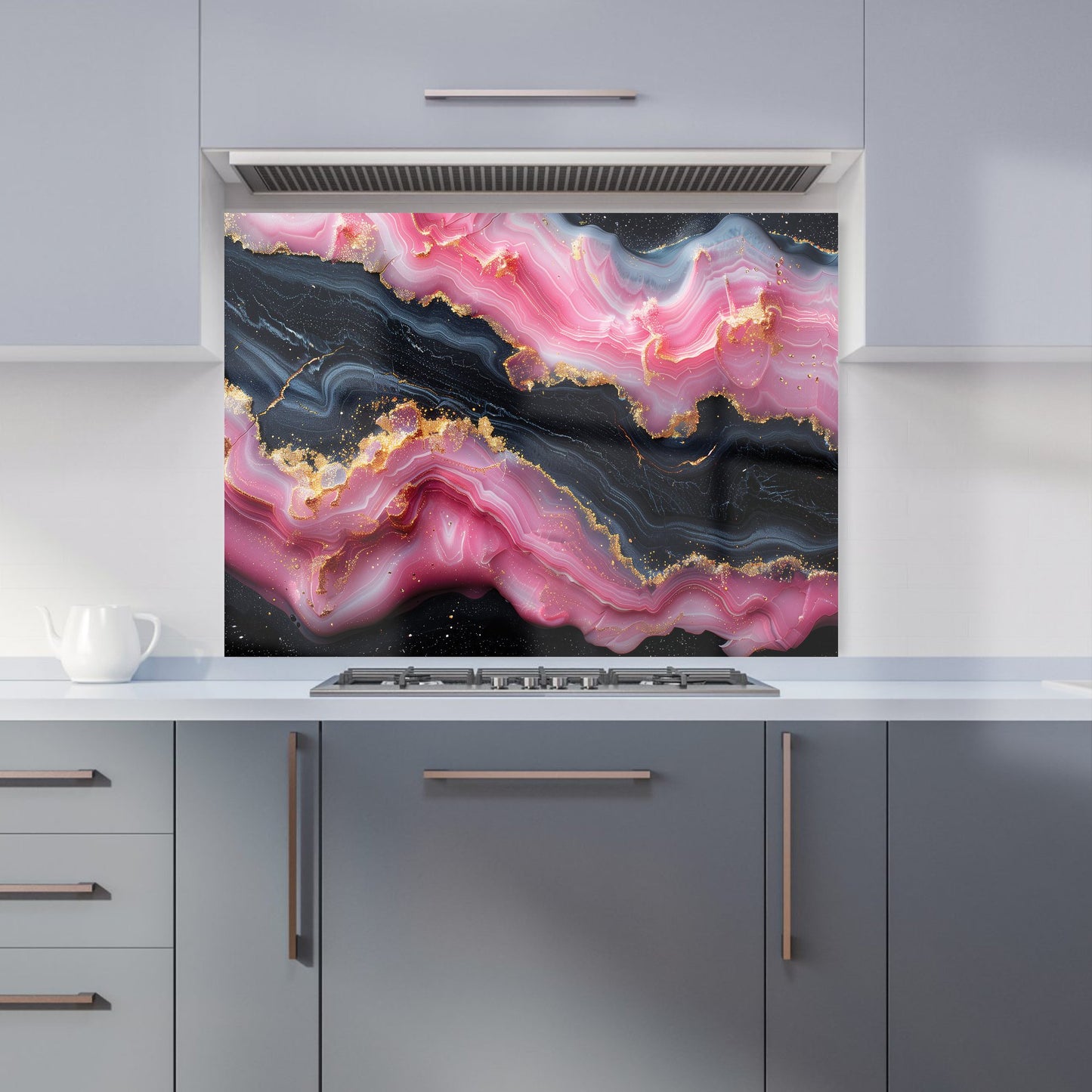 Pink And Black Marble Effect Kitchen Splashback