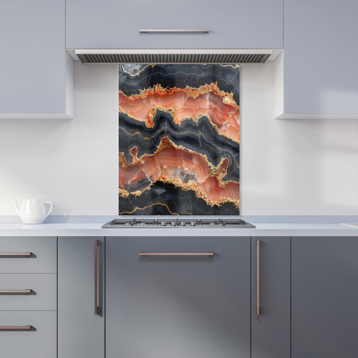 Black Pink And Gold Marble Effect Kitchen Splashback