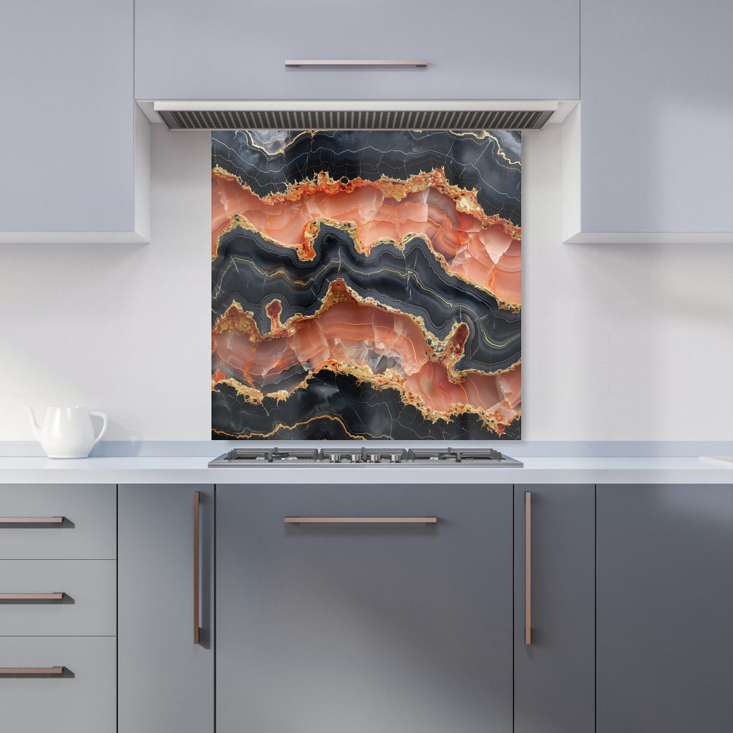 Black Pink And Gold Marble Effect Kitchen Splashback