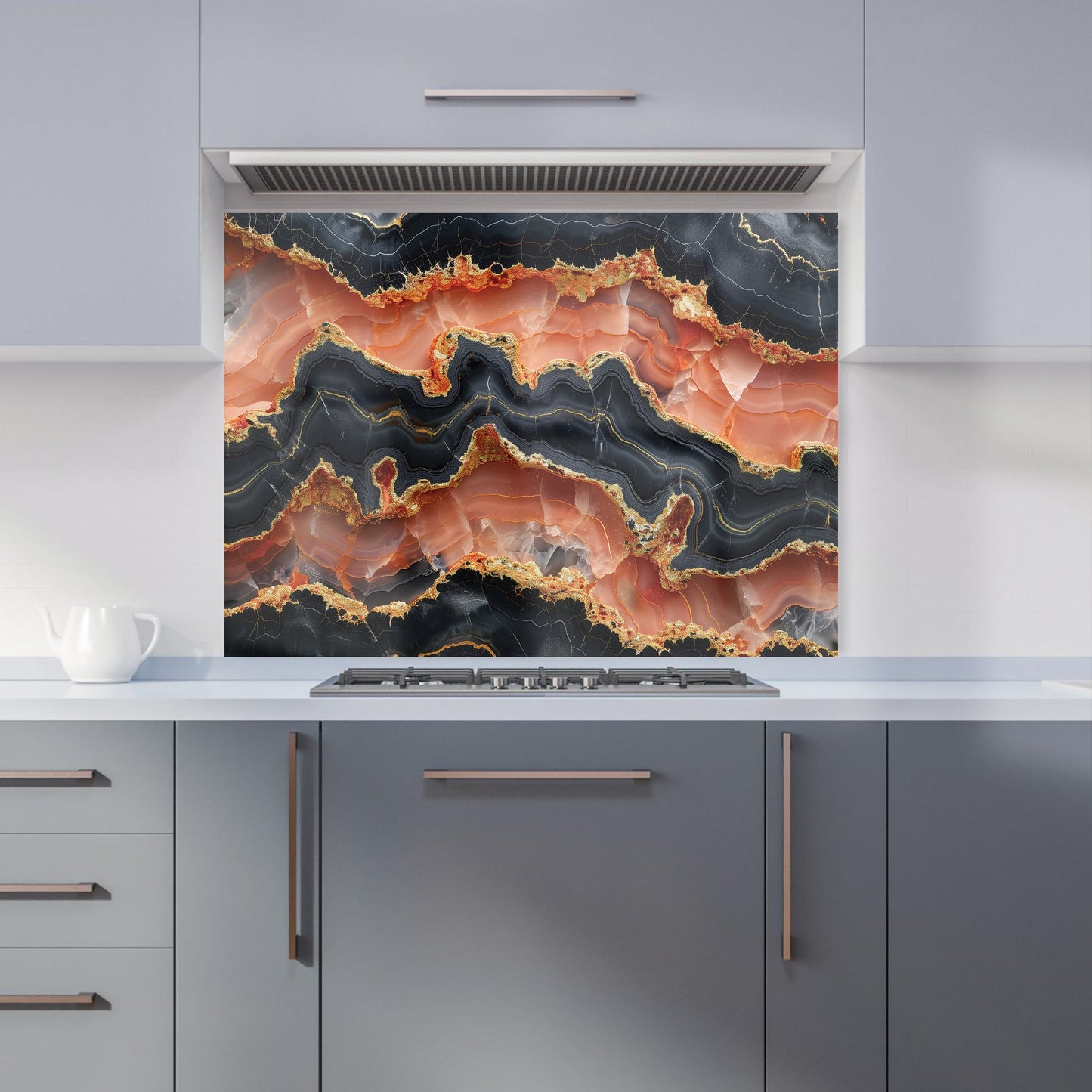 Black Pink And Gold Marble Effect Kitchen Splashback