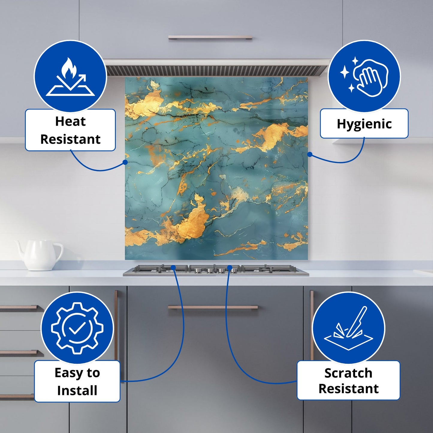 Gold And Azure Marble Effect Kitchen Splashback