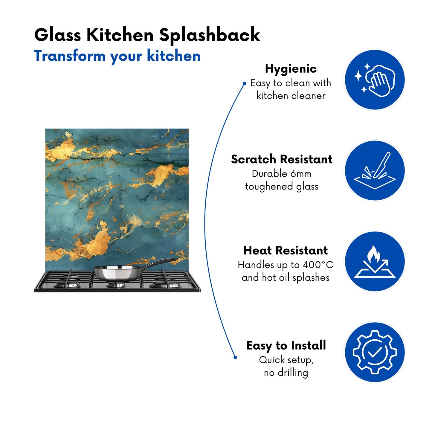 Gold And Azure Marble Effect Kitchen Splashback