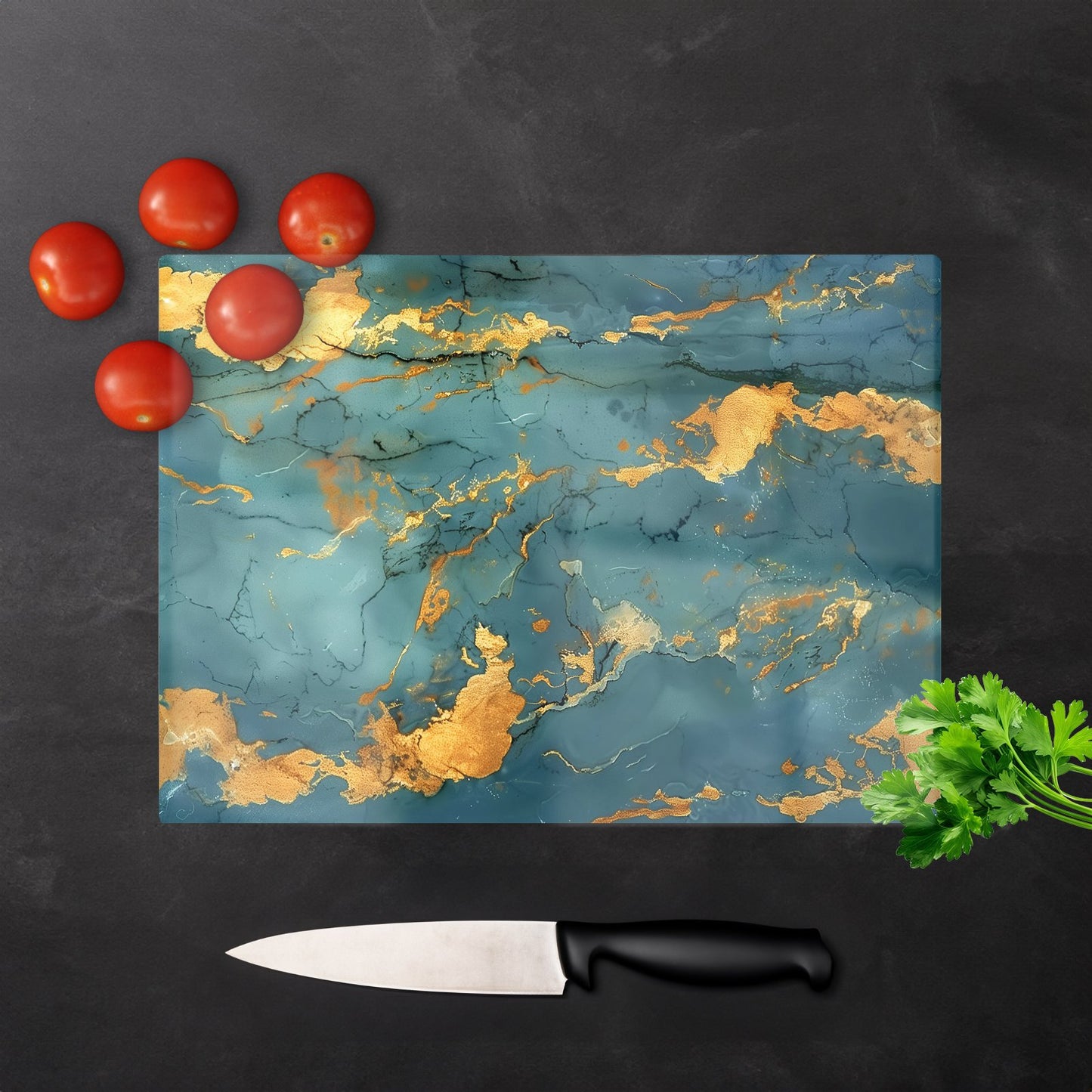 Gold And Azure Marble Effect Chopping Board