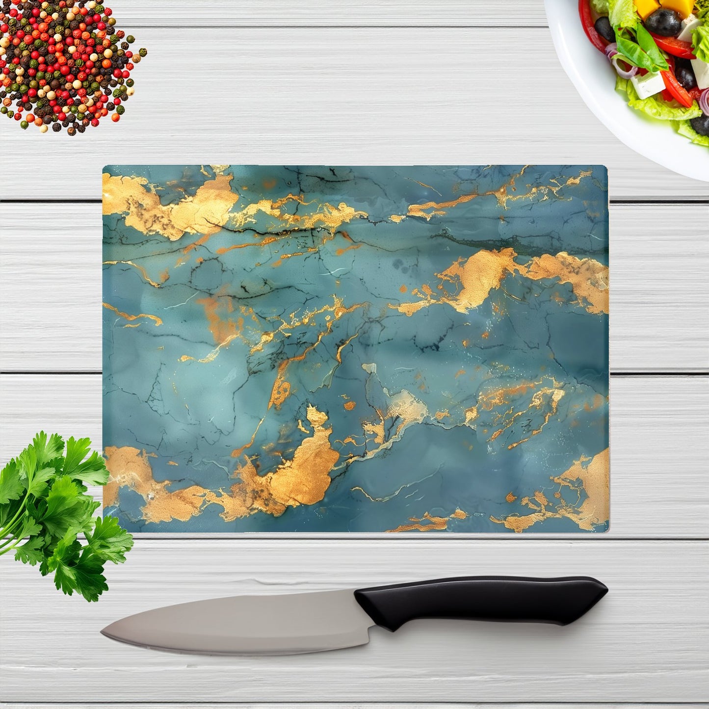 Gold And Azure Marble Effect Chopping Board