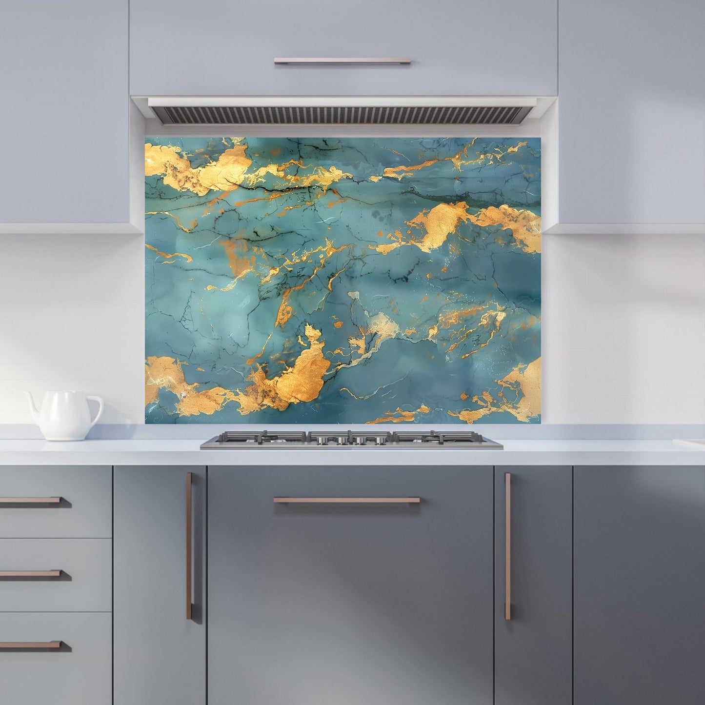 Gold And Azure Marble Effect Kitchen Splashback