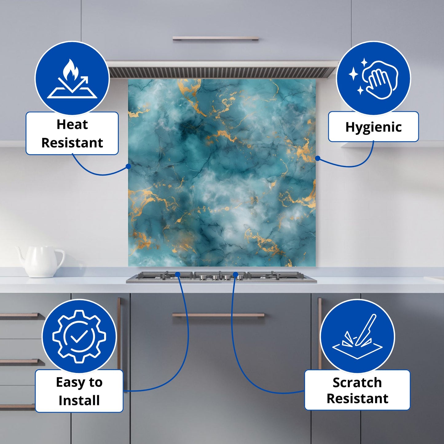 Gold And Blue Marble Effect Kitchen Splashback