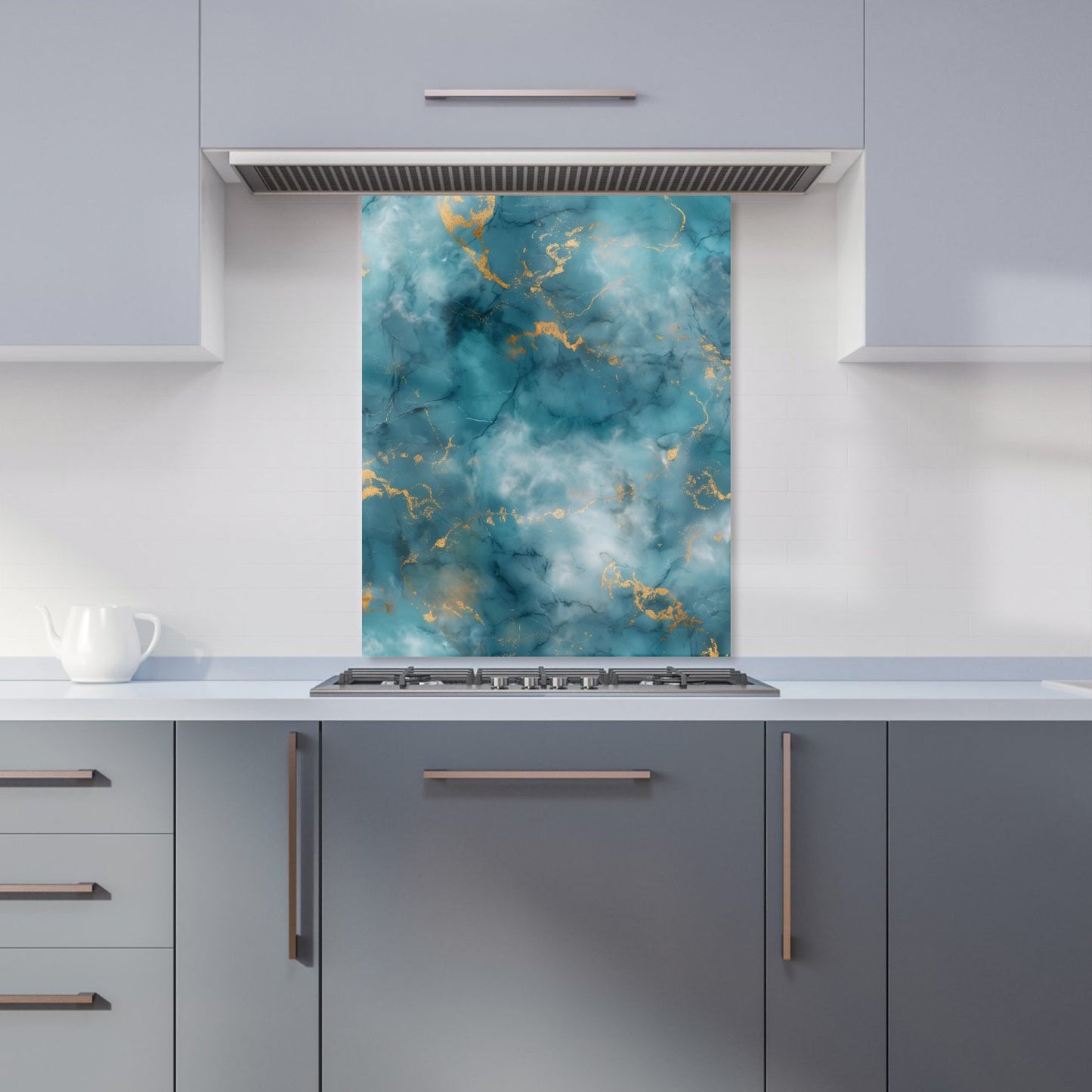 Gold And Blue Marble Effect Kitchen Splashback