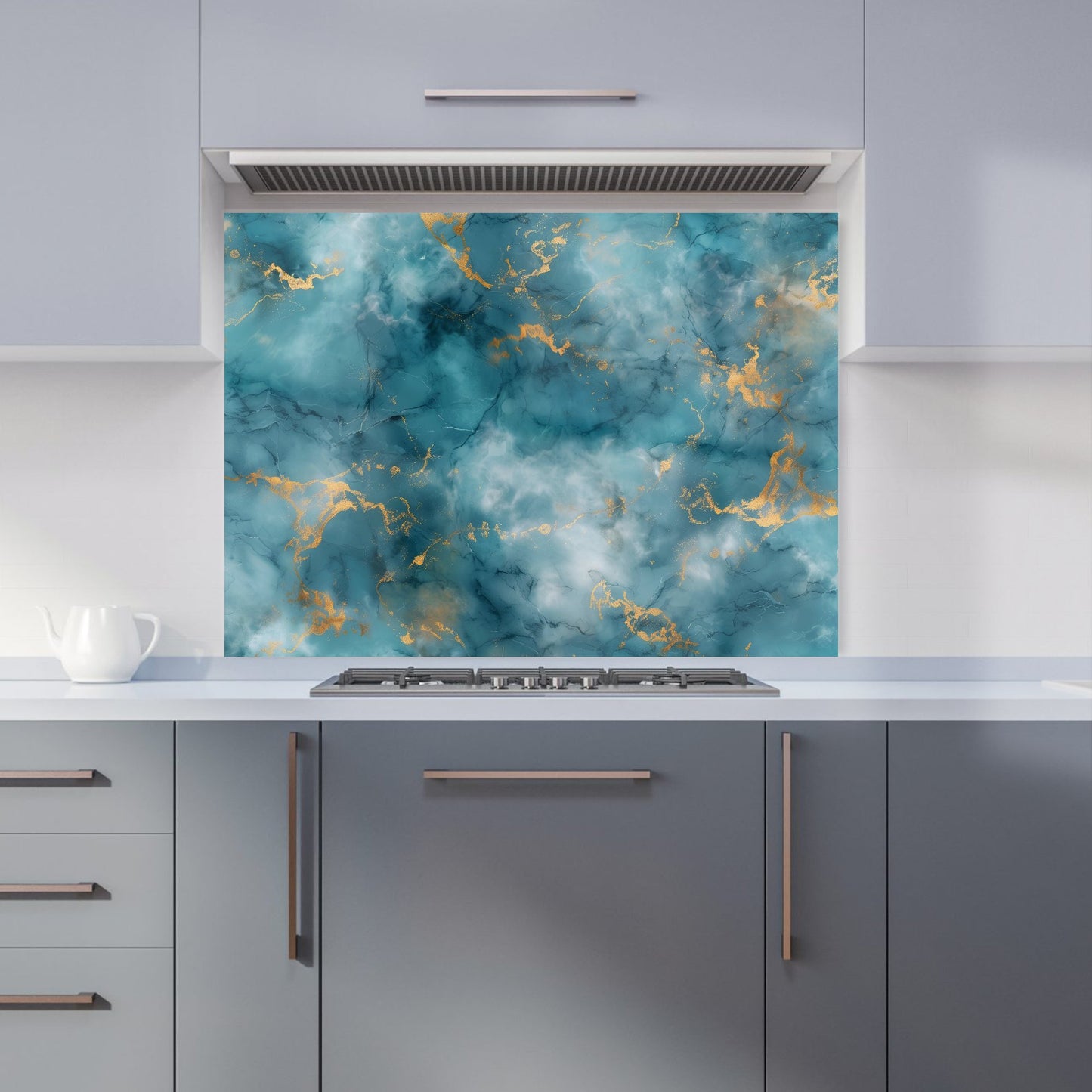 Gold And Blue Marble Effect Kitchen Splashback