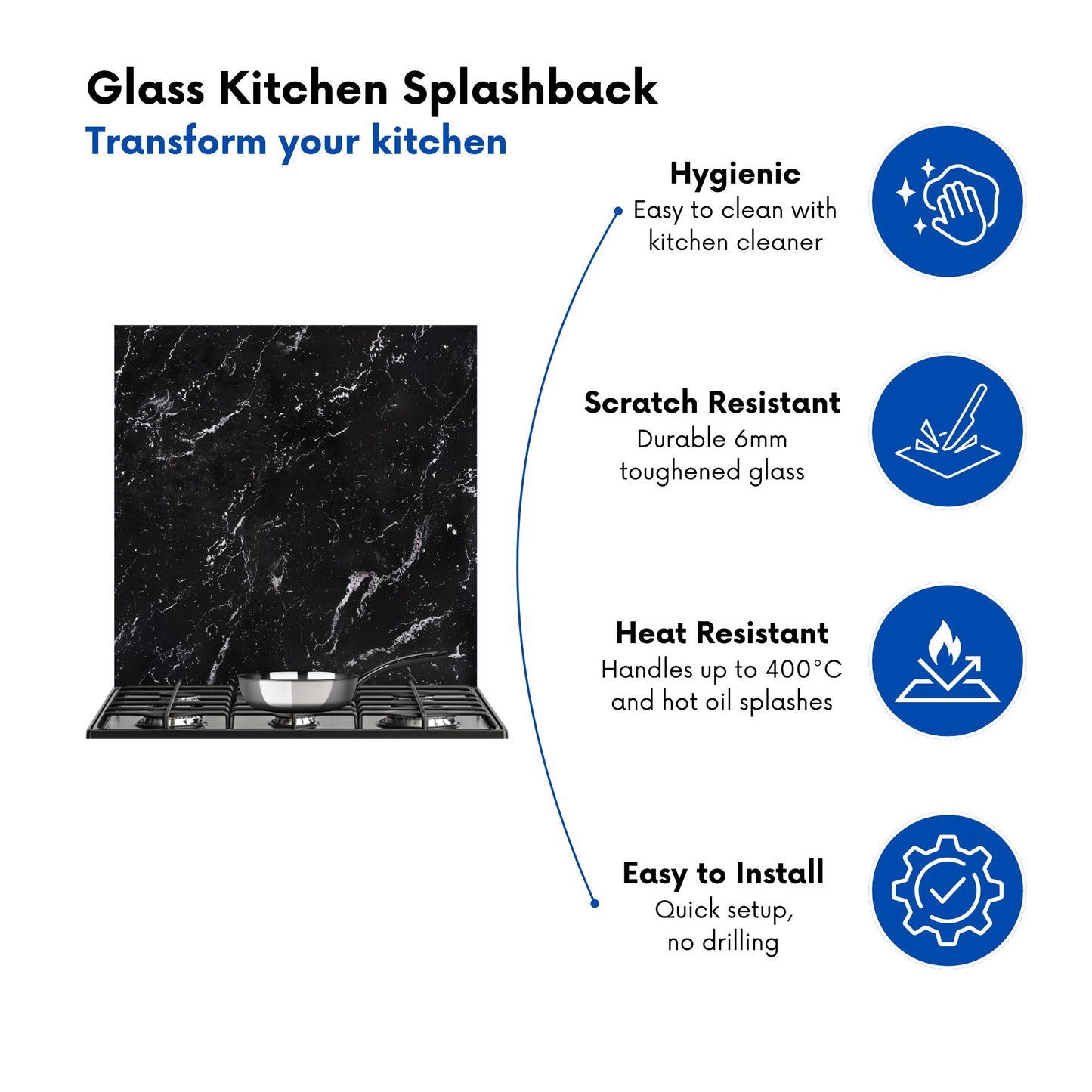 Polished Black Quartz Effect Kitchen Splashback
