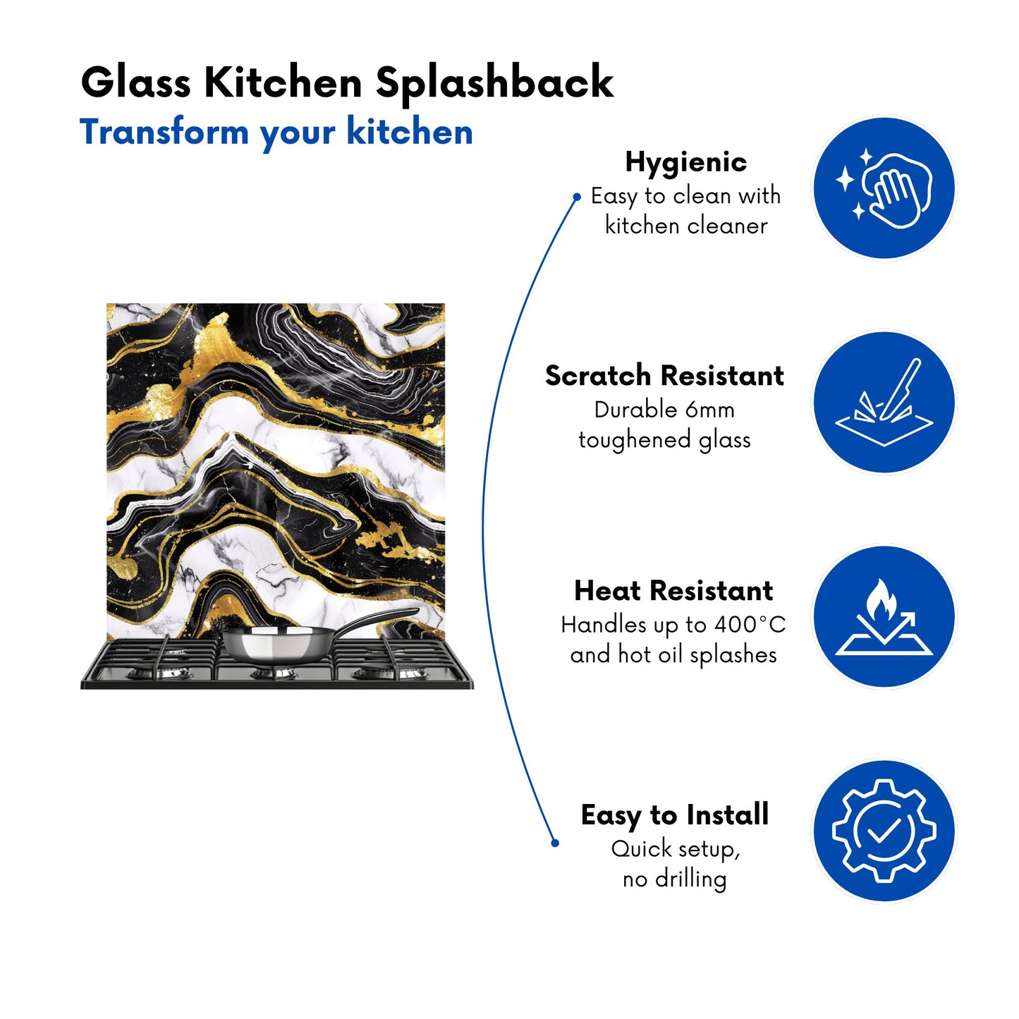 Black And Gold Marble Effect Kitchen Splashback