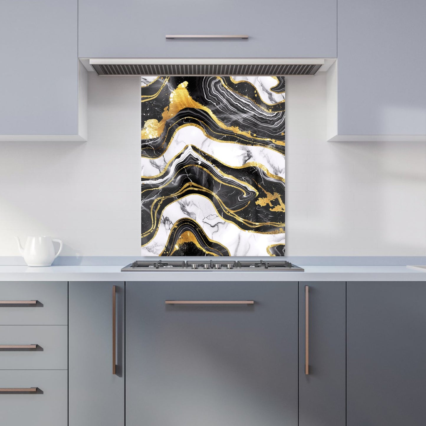 Black And Gold Marble Effect Kitchen Splashback