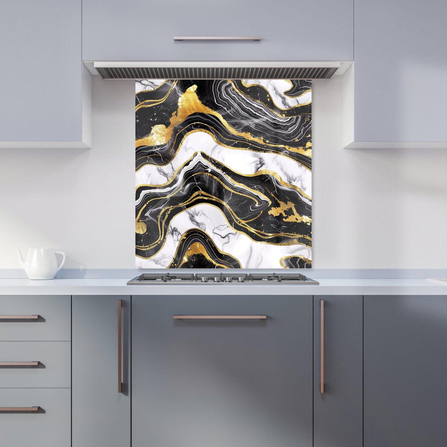 Black And Gold Marble Effect Kitchen Splashback