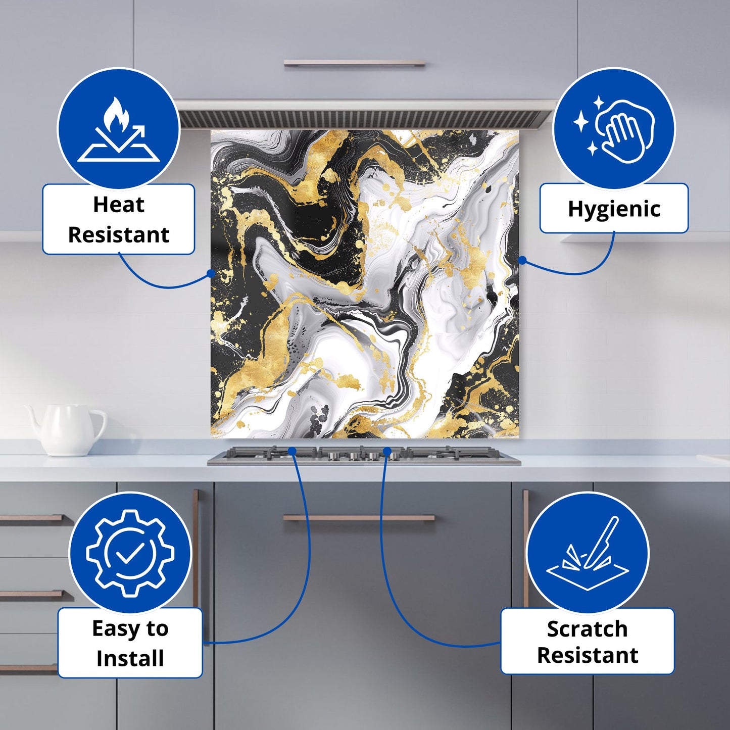 White And Black Marble Effect Kitchen Splashback